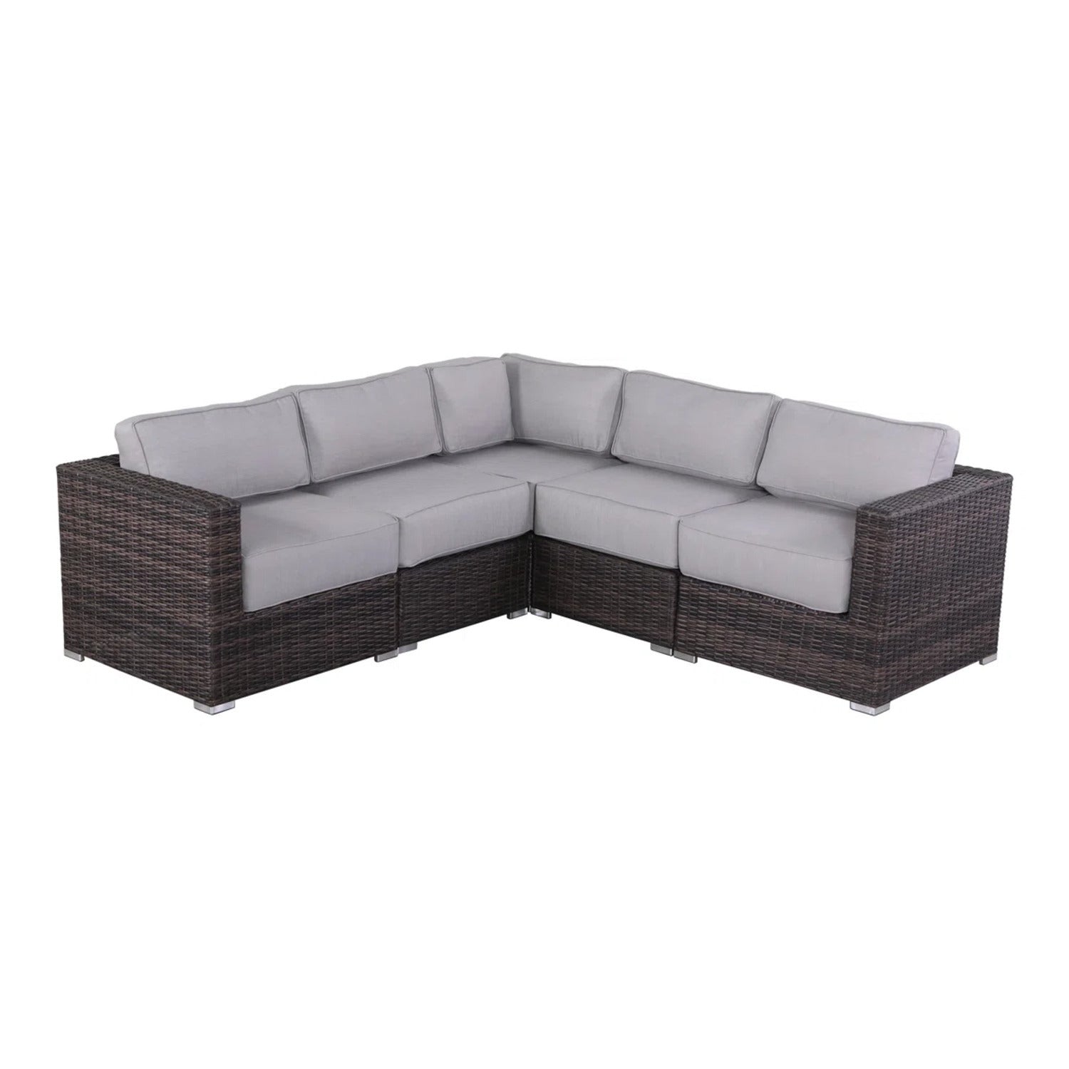 HDPE Wicker 4-Person Outdoor Patio Set w/ Cushions Brown & Gray