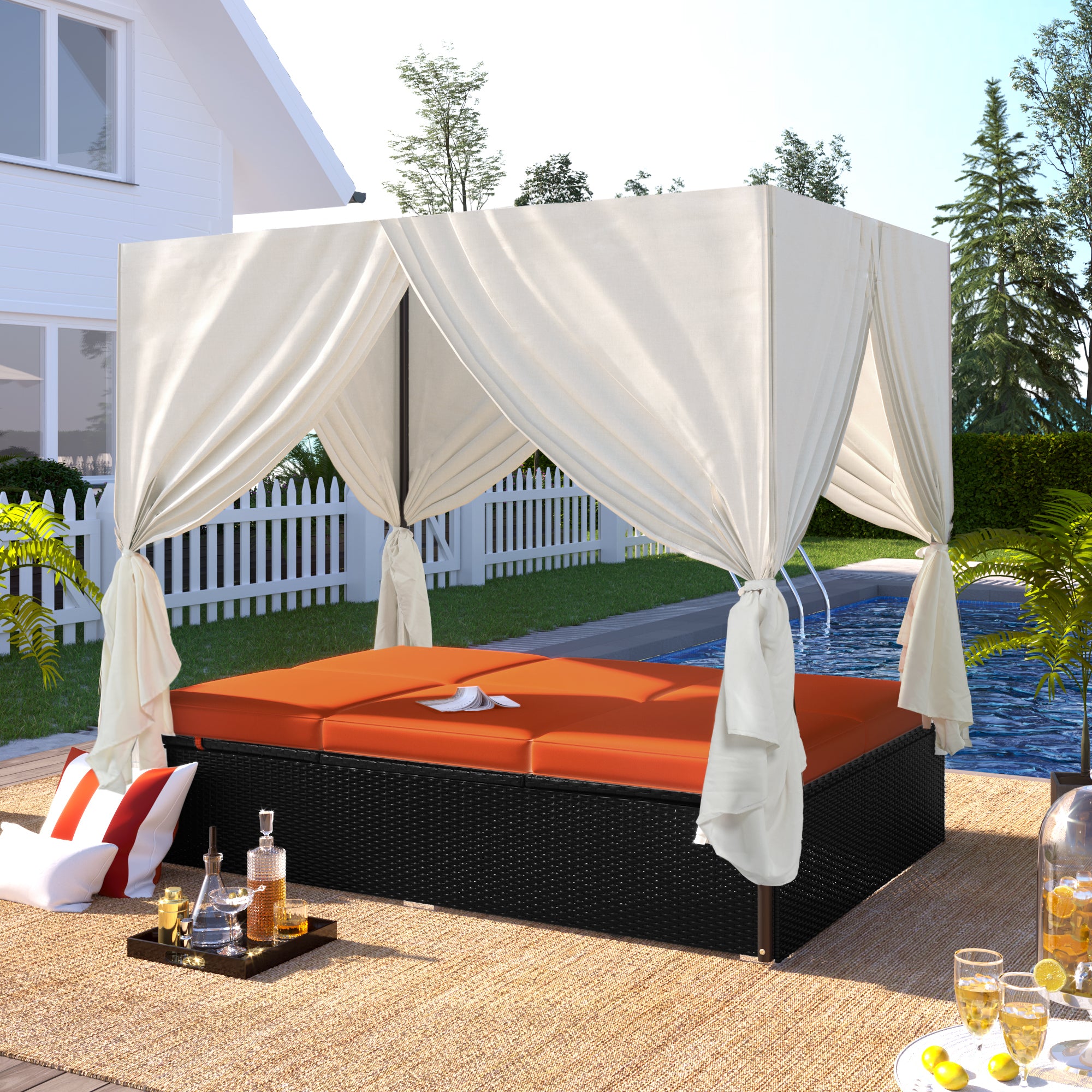 Outdoor Wicker Sunbed Daybed with Adjustable Cushions - Patio
