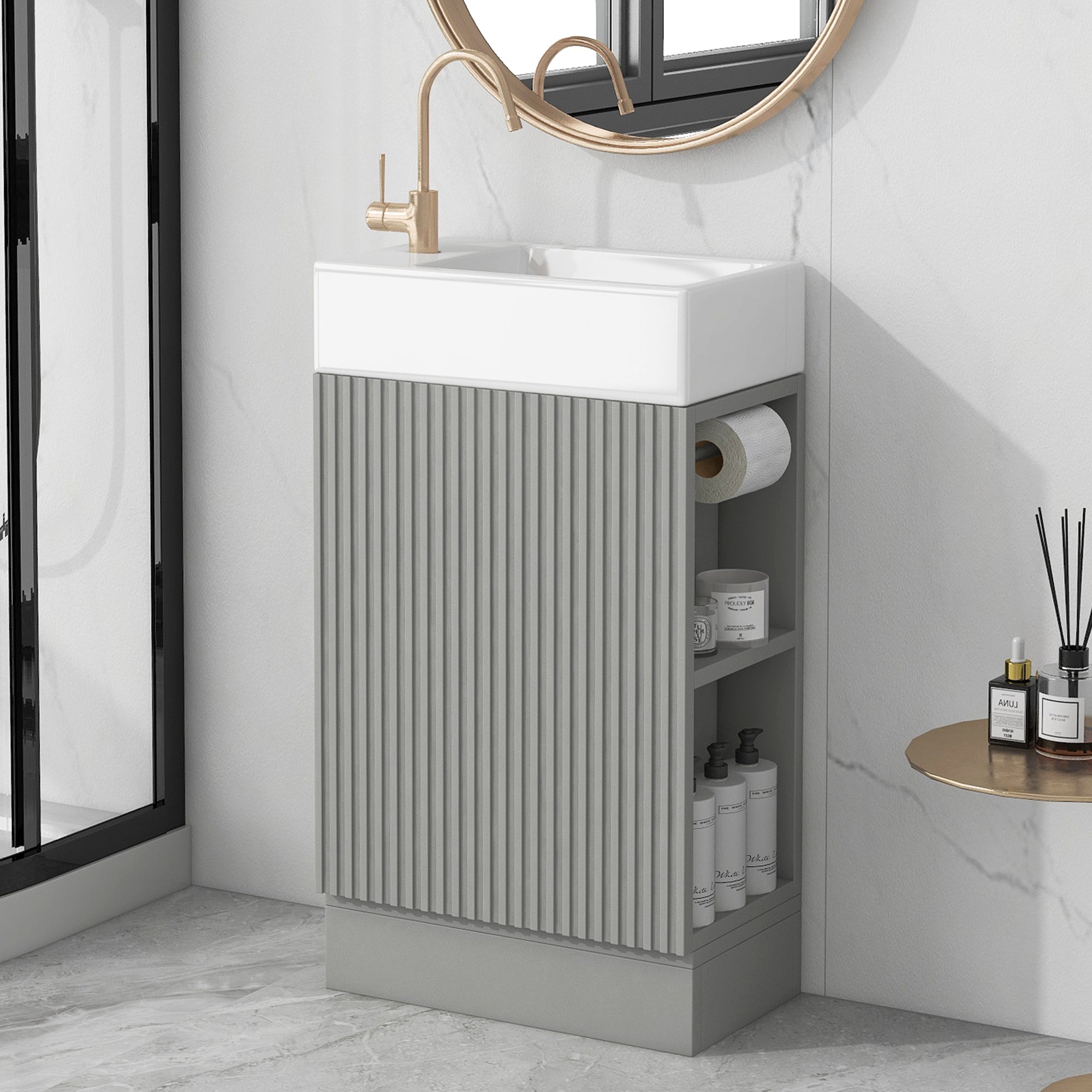 Grey 18.6' Bathroom Vanity with Double Shelf