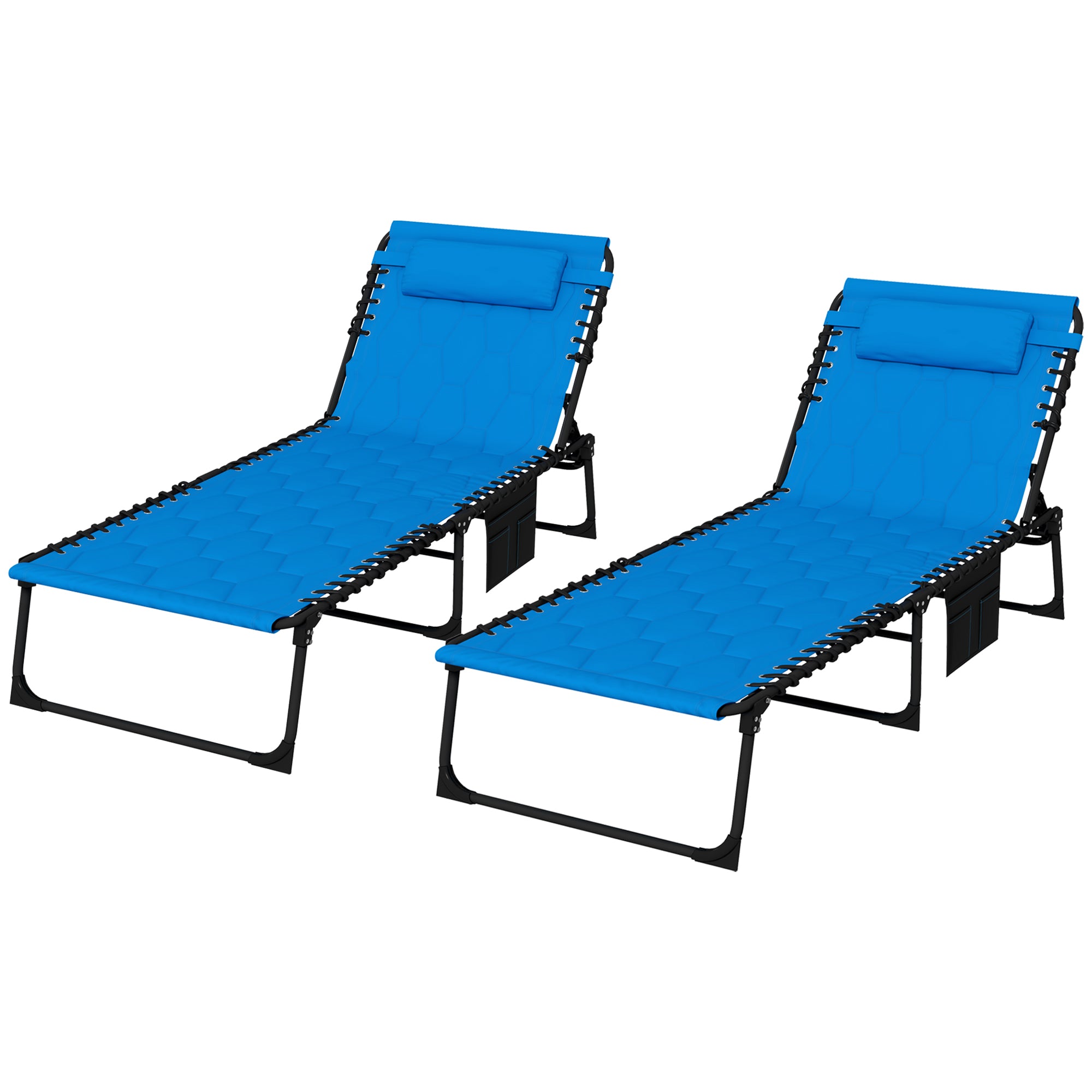 Outsunny Folding Outdoor Reclining Chaise Lounge Chair Set, Blue