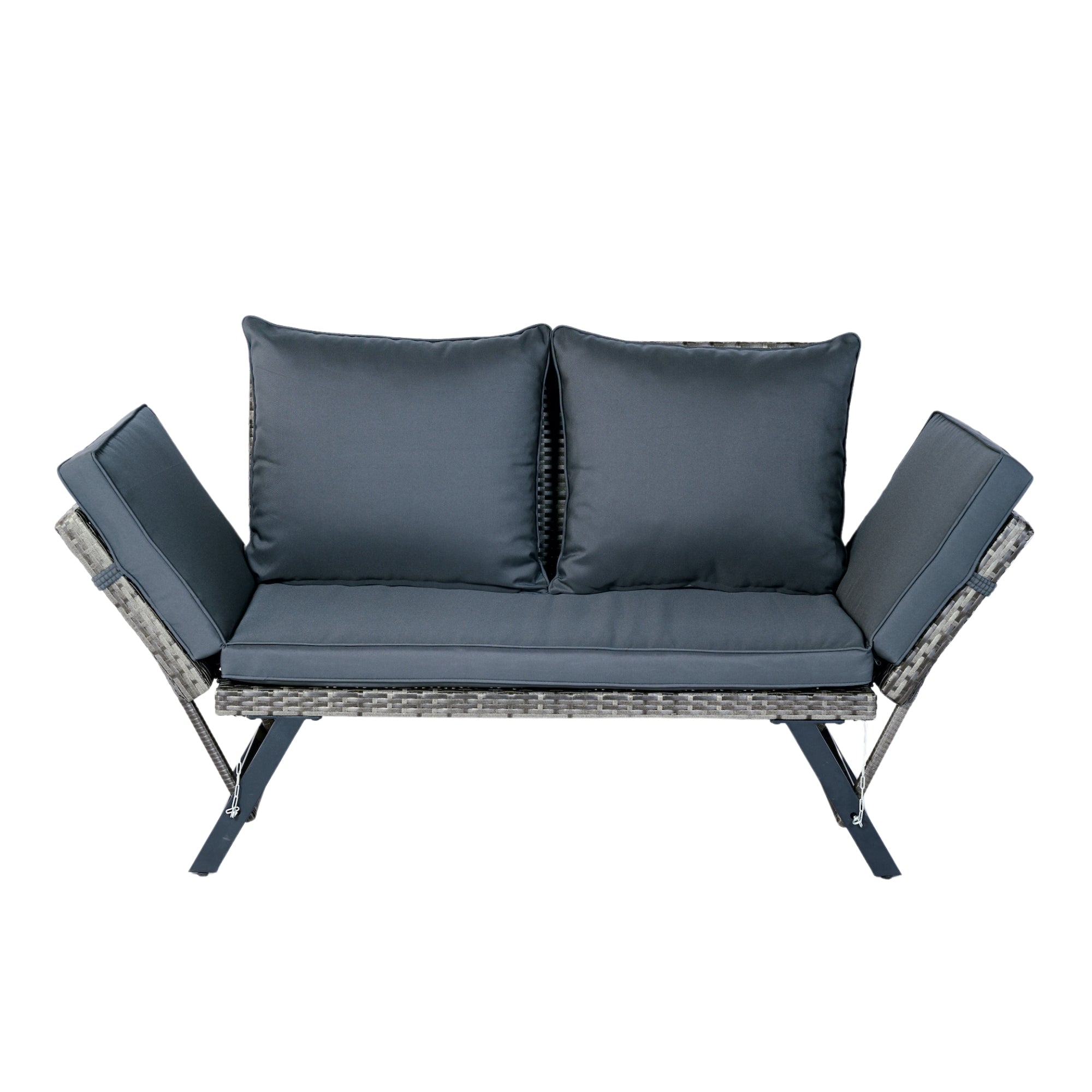 Patio Wicker Foldable Conversation Bench - Grey, Dark Grey Cushion