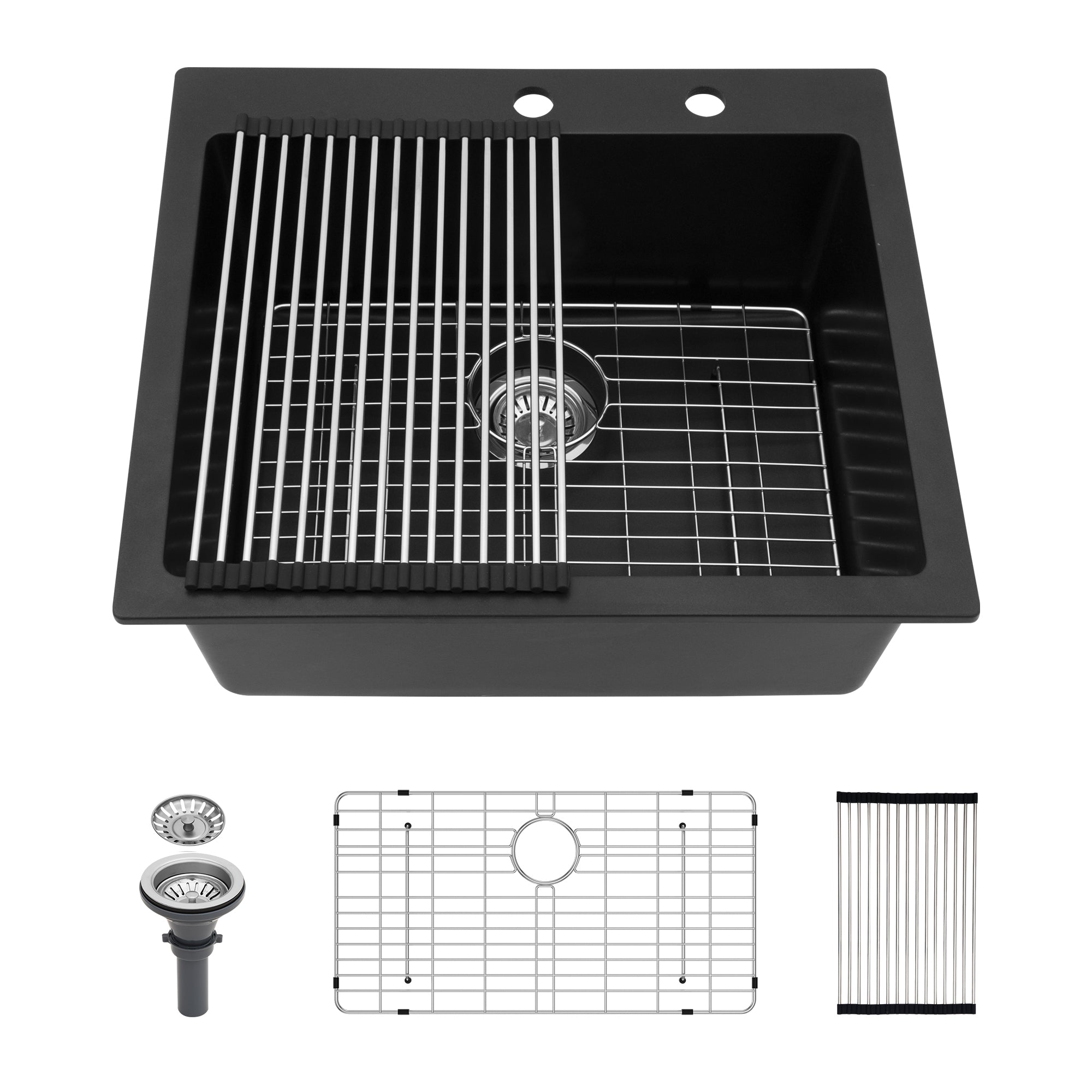 Black Granite Composite Quartz Kitchen Sink 25x22"