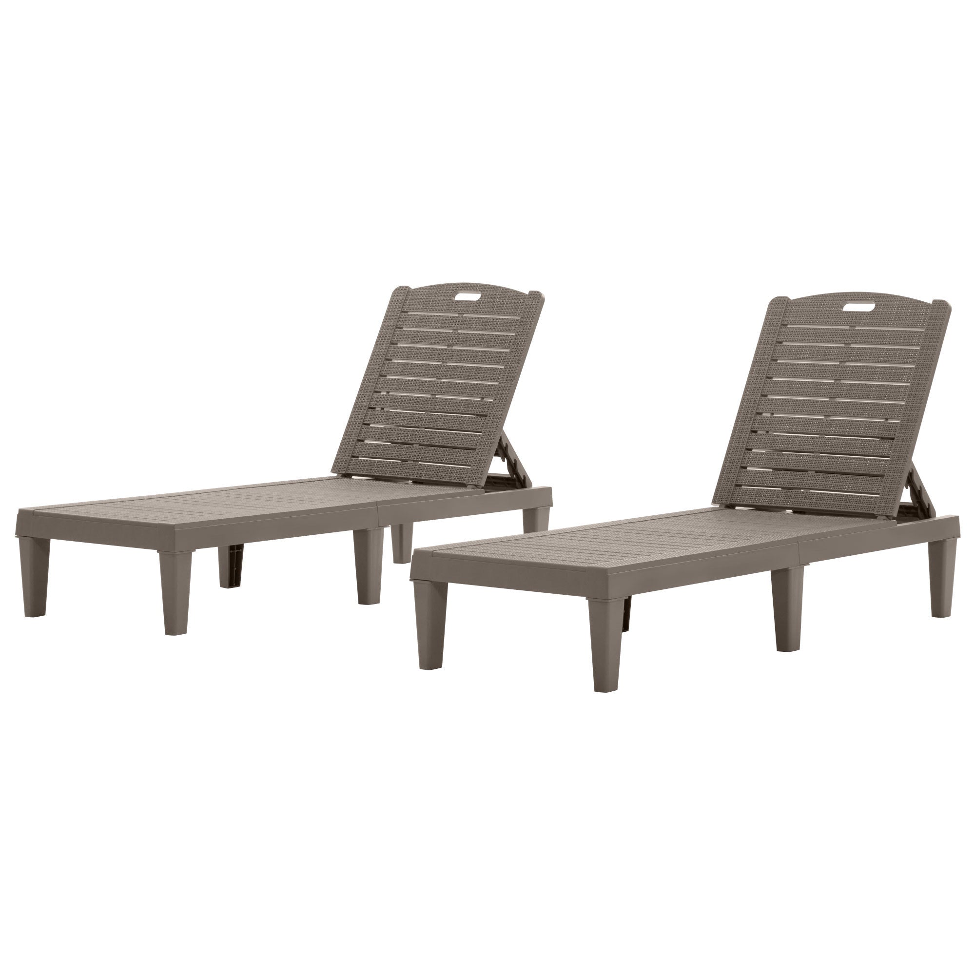 2-Piece Light Brown Outdoor Chaise Lounges with Adjustable Backrest