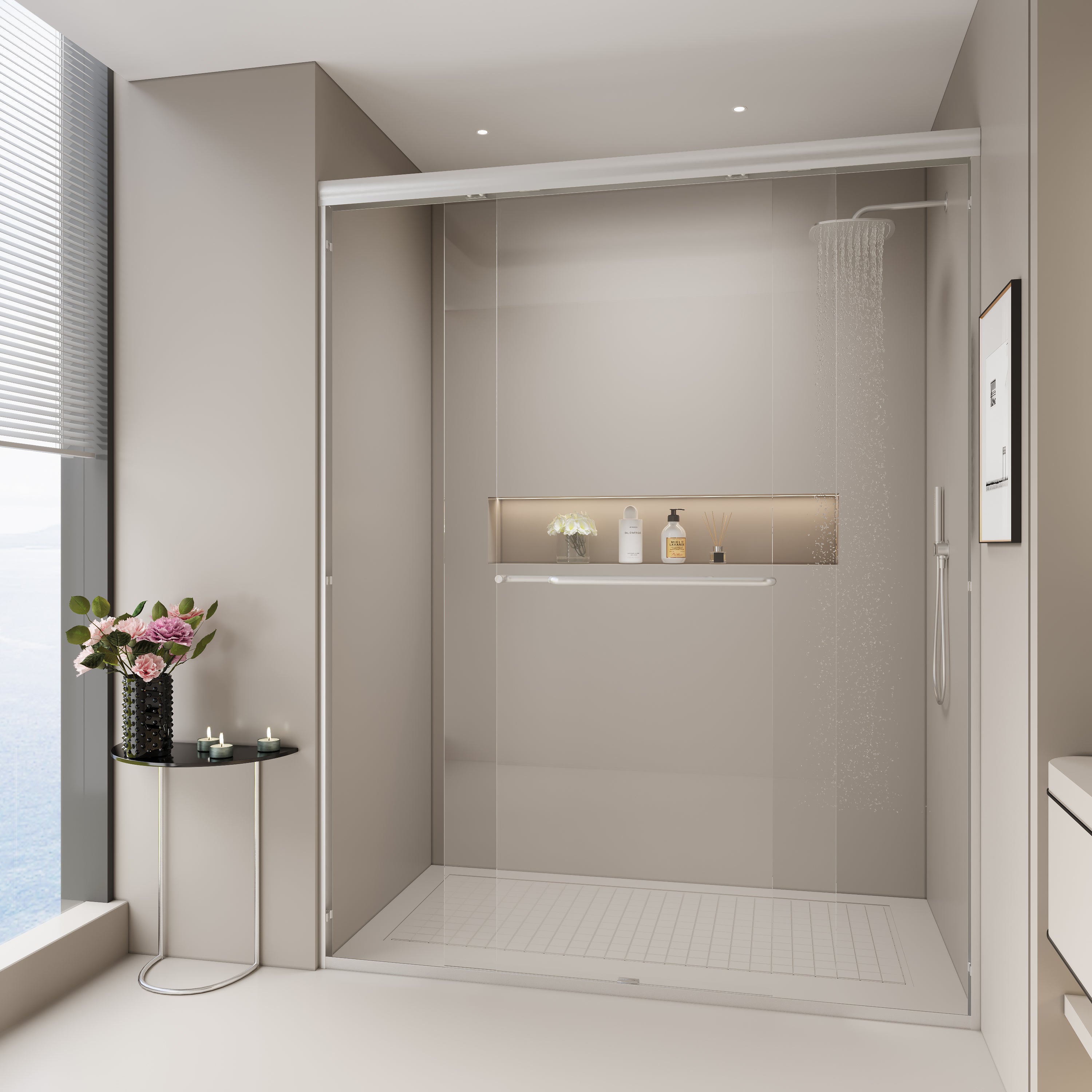 72" Sliding Shower Door, Semi-Frameless, 44-48"W