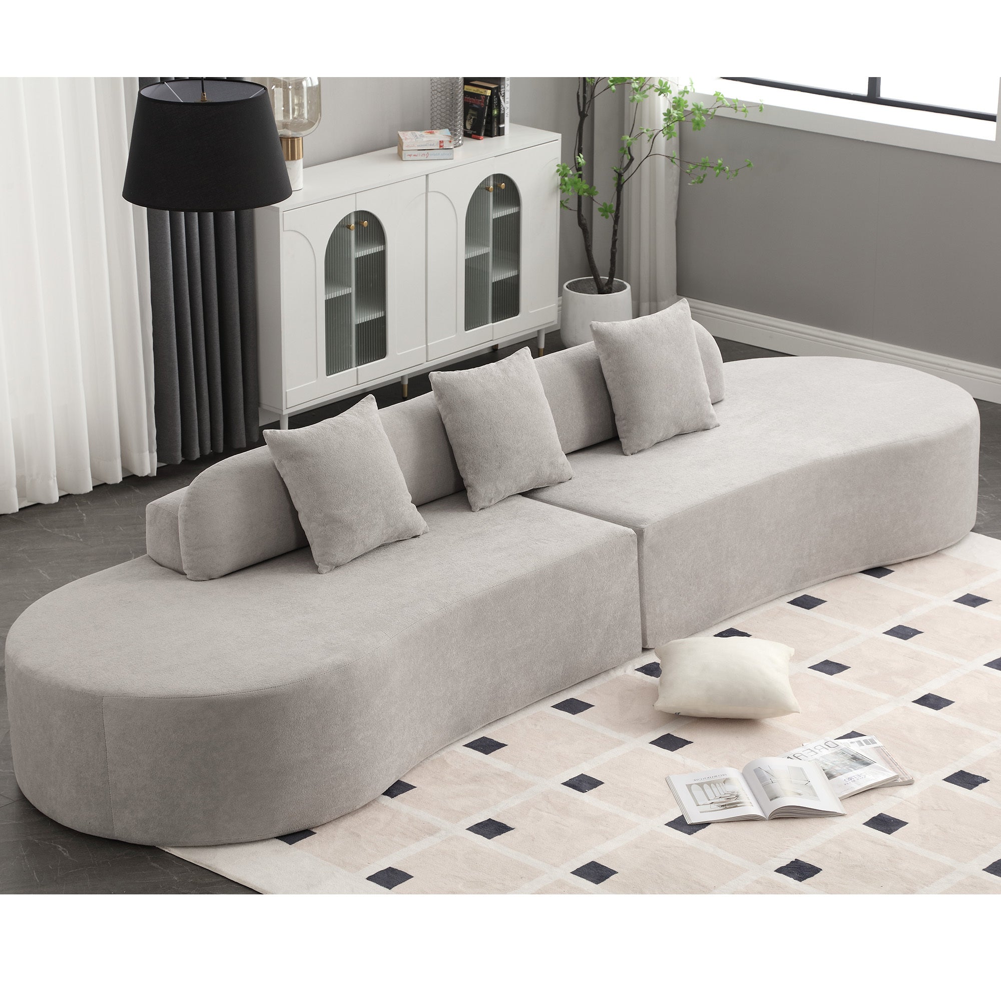 Modern Curved Sofa: Terrycloth, Gray, No Assembly