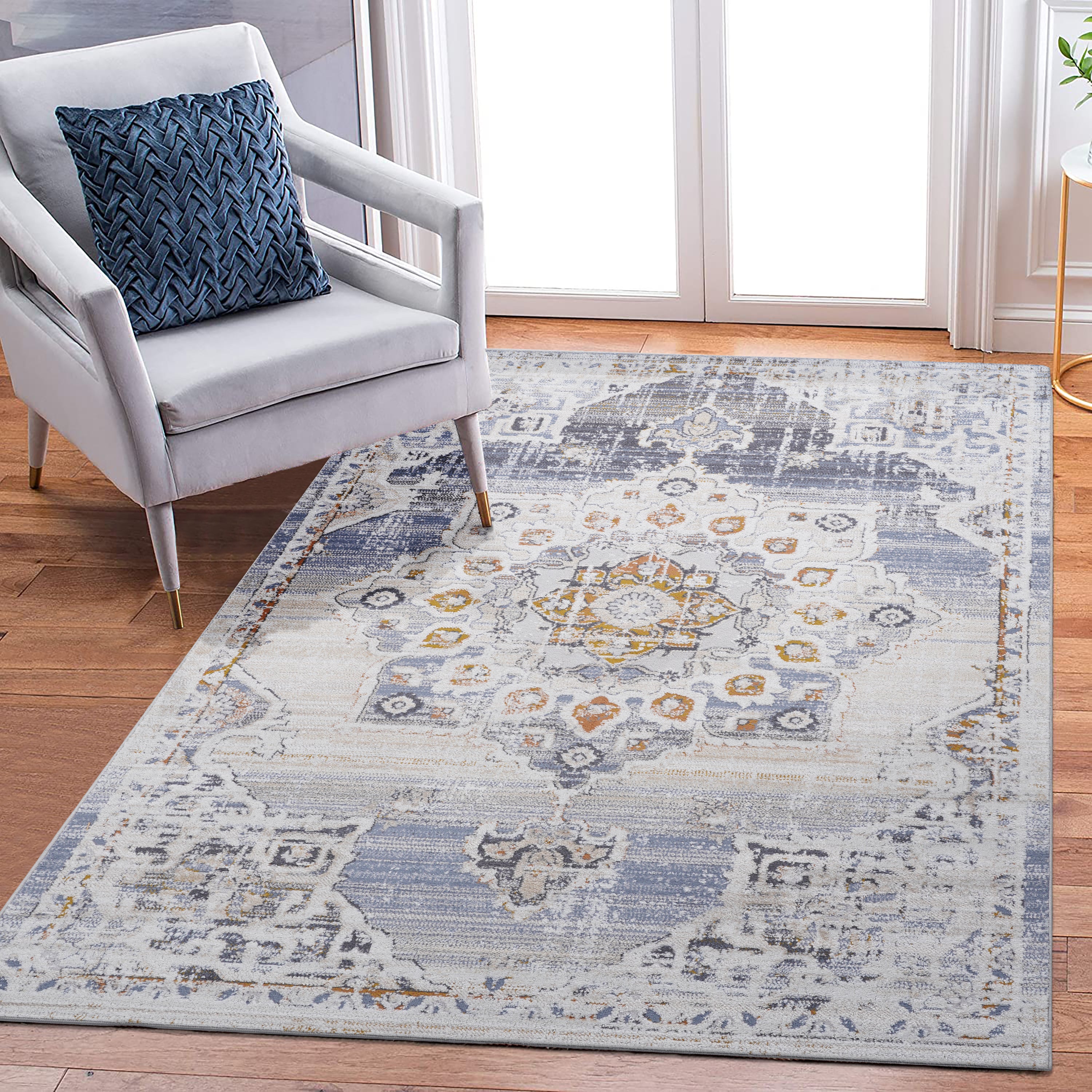 Cream Gold Area Rug: 8x10 Stain-Resistant