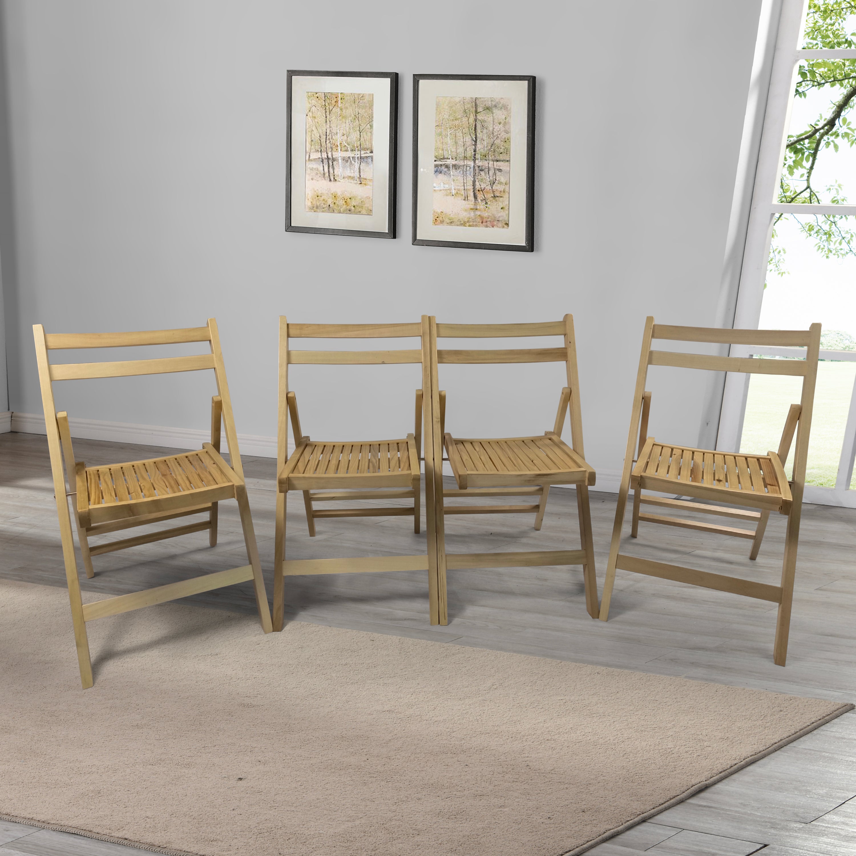 Folding Wood Chairs: Set of 4 Slatted Event Chairs