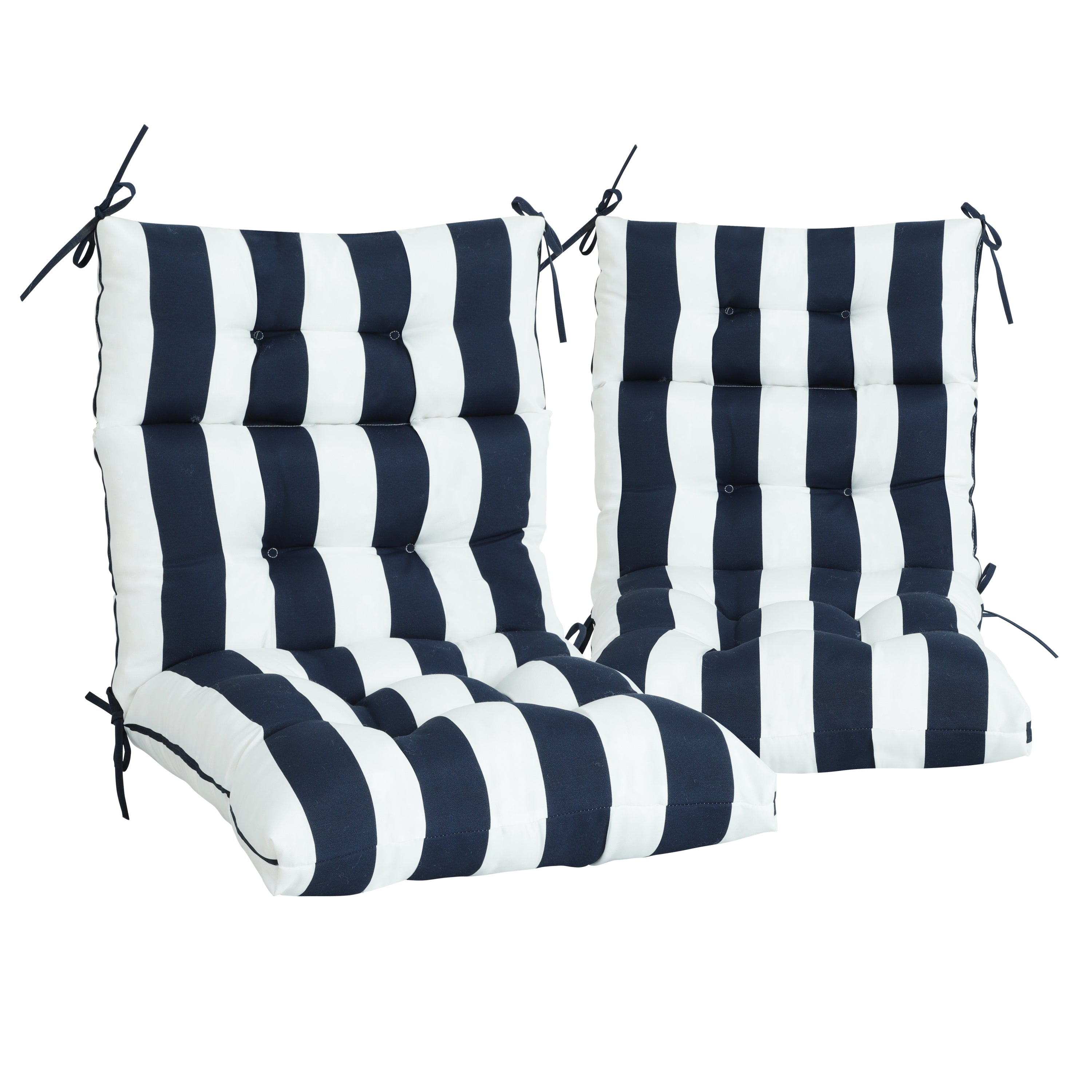 2-Piece High Back Patio Chair Cushions - Tufted, Navy Blue/White