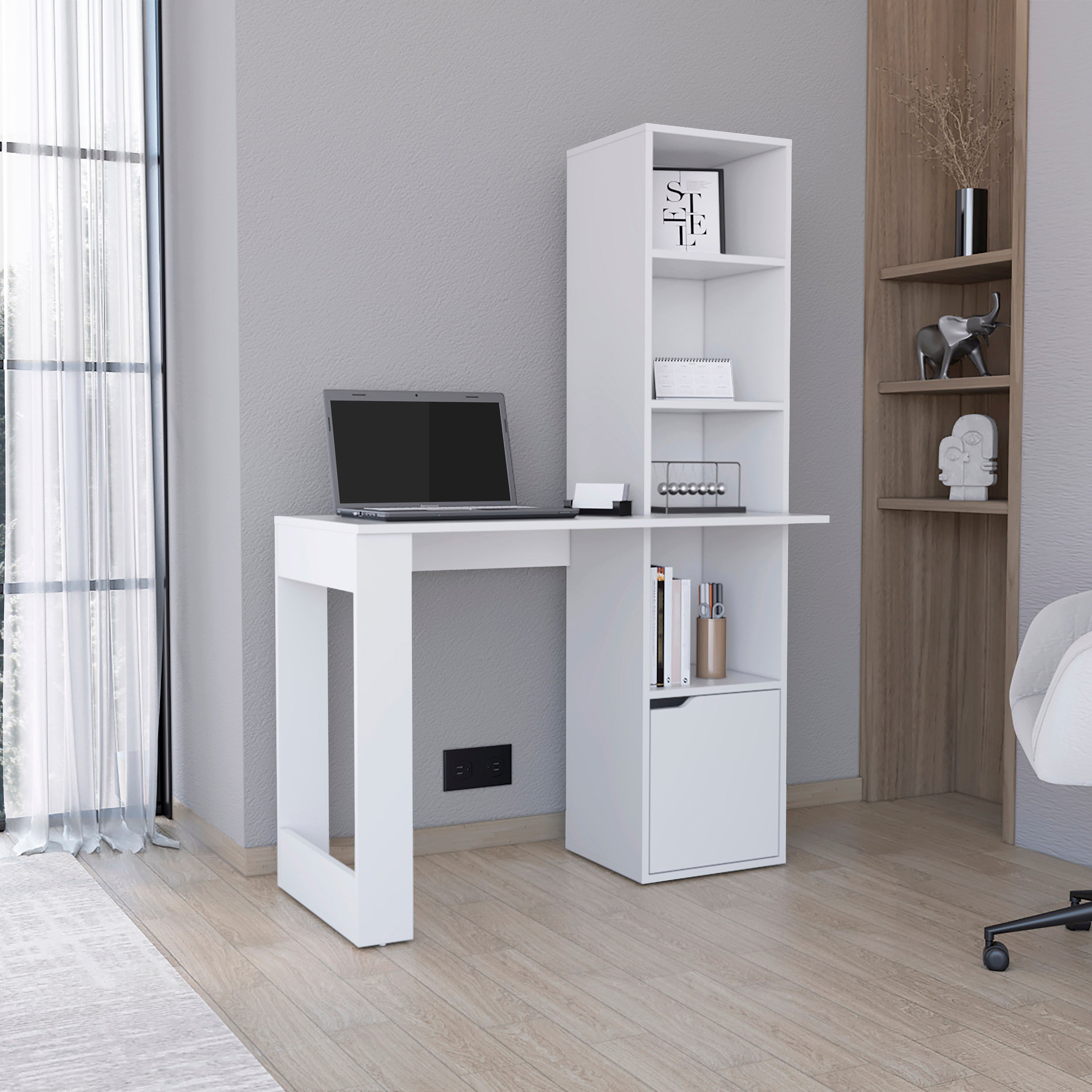 Iowa Computer Desk w/ Cabinet & 4-Tier Bookcase