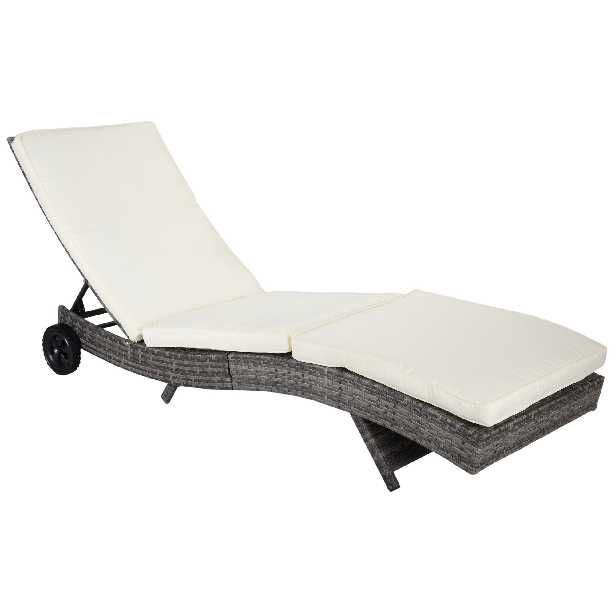 Outsunny Wicker Chaise Lounge Pool Chair w/ Wheels & Adjustable Back
