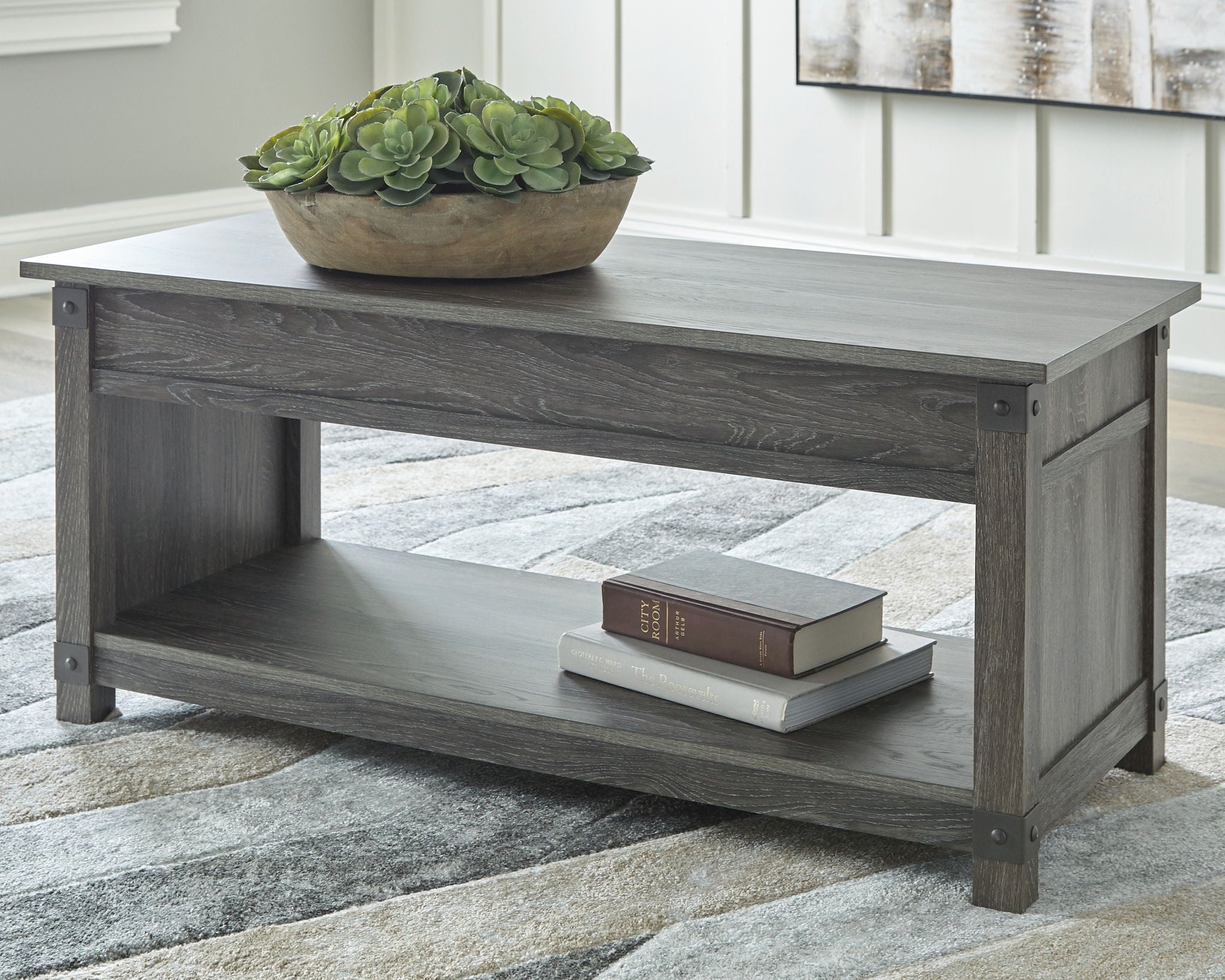 Freedan - Rect Lift Top Cocktail Table - Grayish Brown