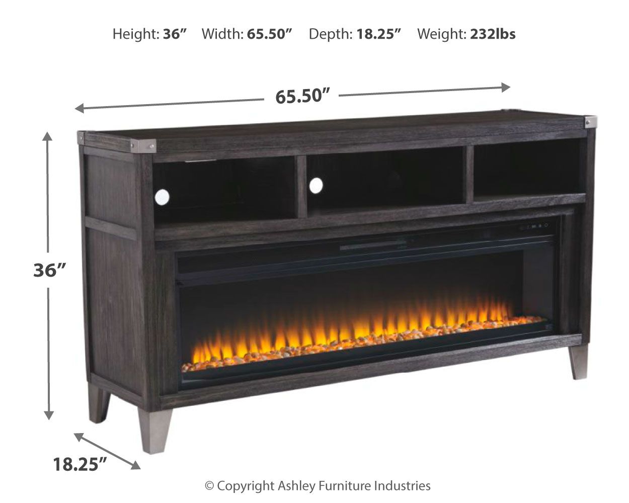 Todoe - 2 Pc. - 65" TV Stand With Wide Fireplace Insert - Gray