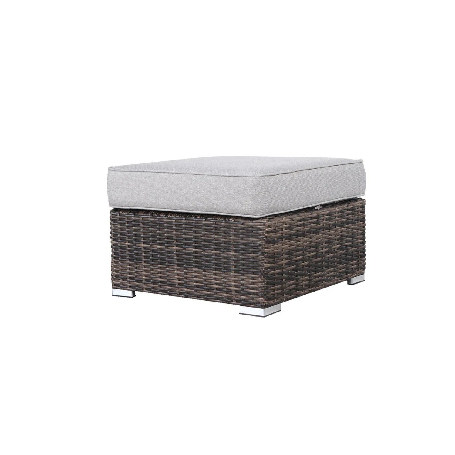 Stylish Gray Wicker Outdoor Ottoman with Cushion, 28" Square