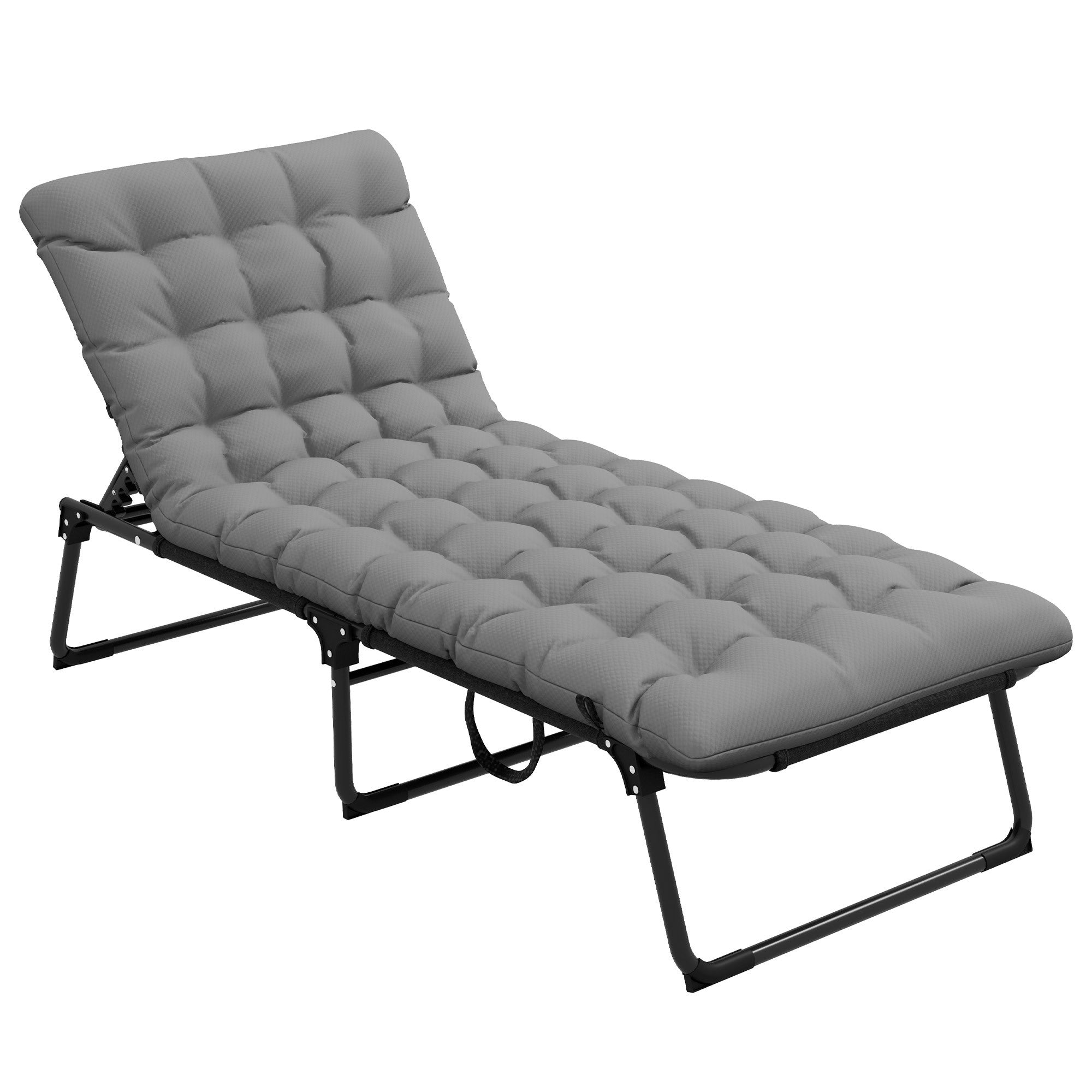 Outsunny Adjustable Folding Chaise Lounge - 4-Pos, Pillow, Gray