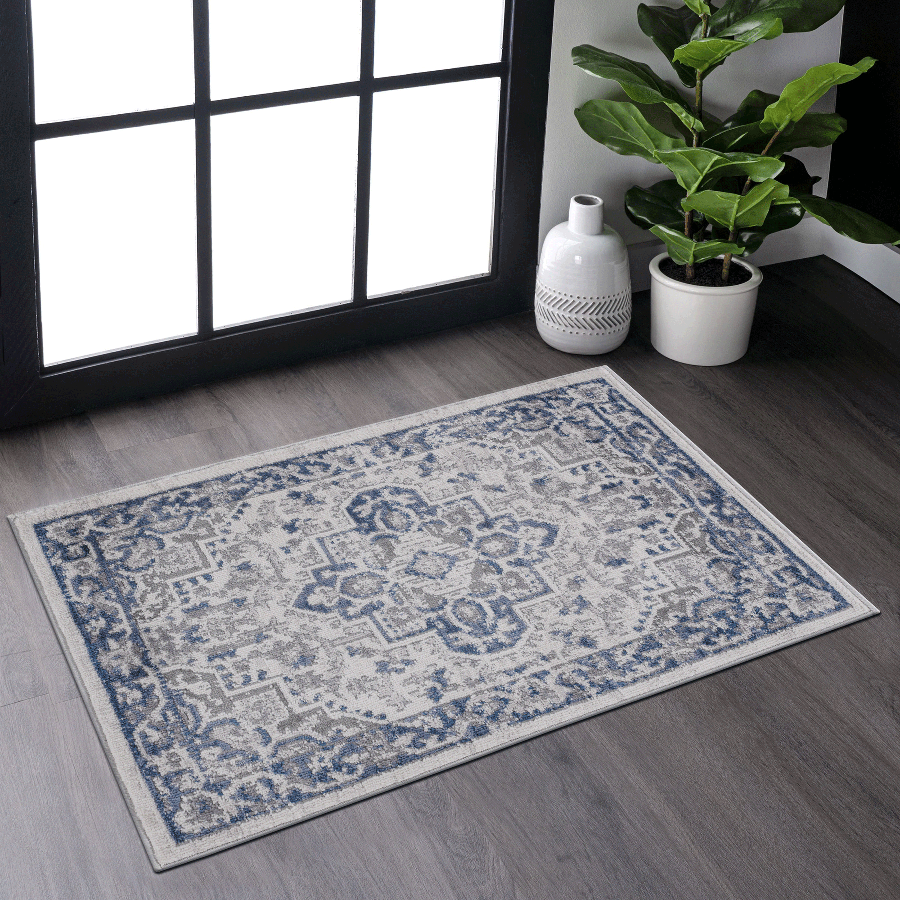 NAAR MARFI Rugs: 2x3 Blue/Grey Oriental Area Rug