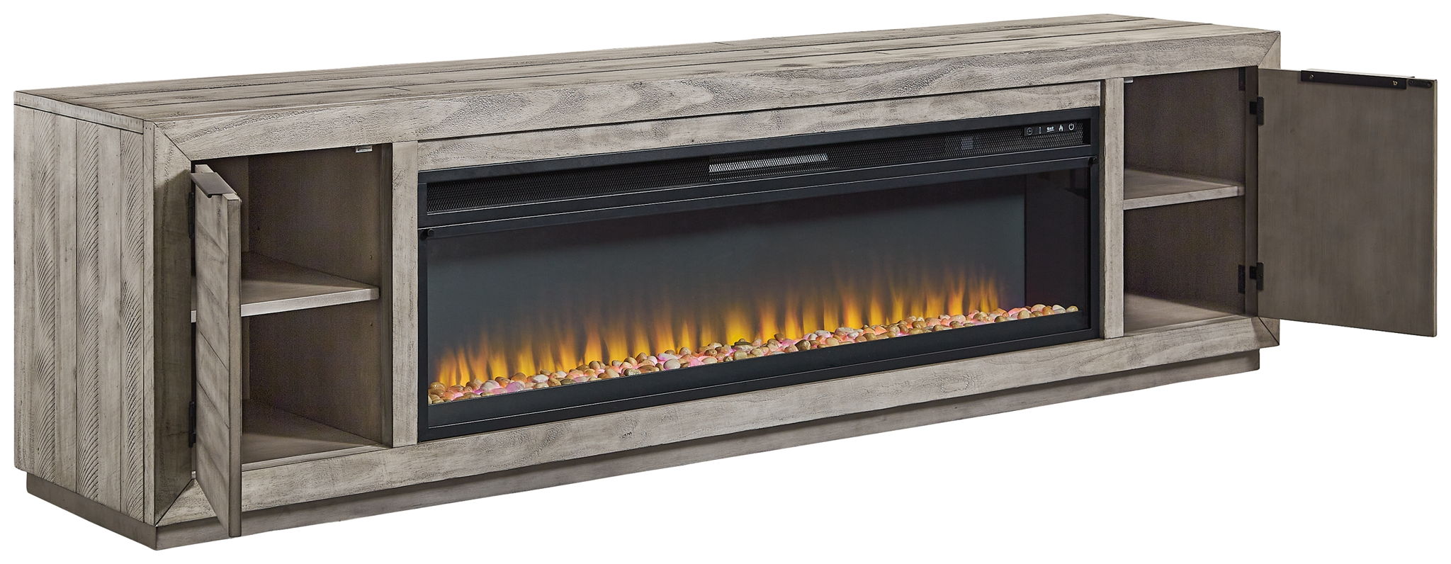 Naydell - 92" TV Stand With Wide Fireplace Insert - Gray