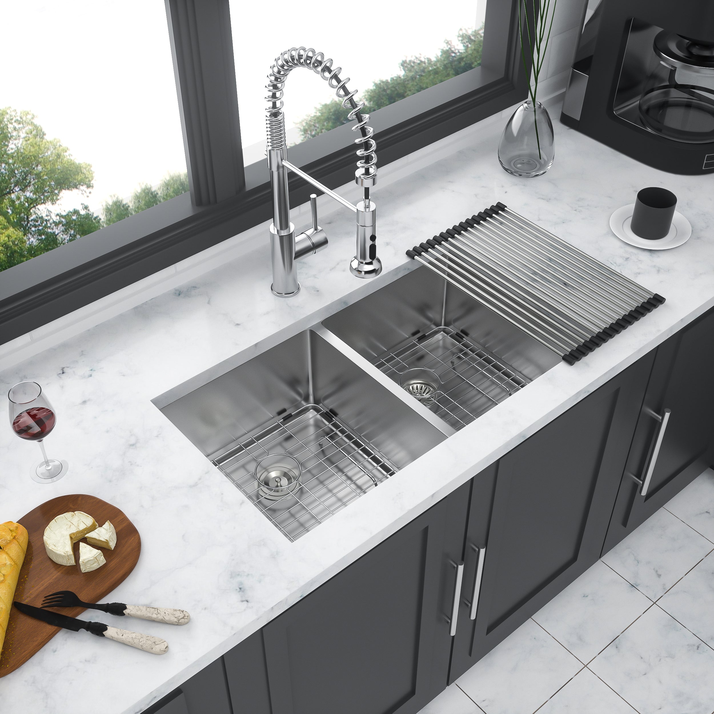 Double Bowl Kitchen Sink: 28x19", 16 Gauge, 10" Deep