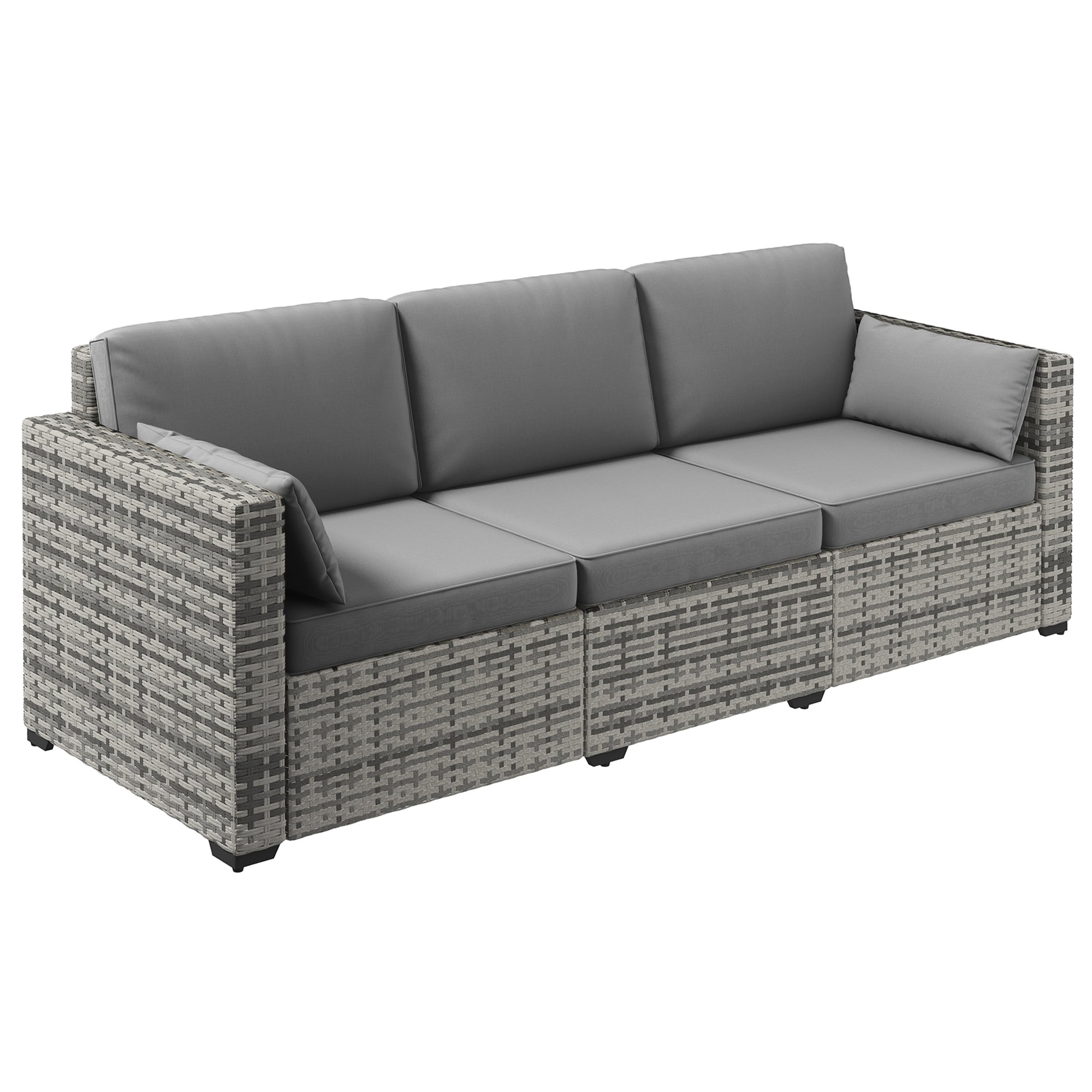 Outsunny Gray Wicker 3-Seat Patio Sofa Couch w/ Cushions