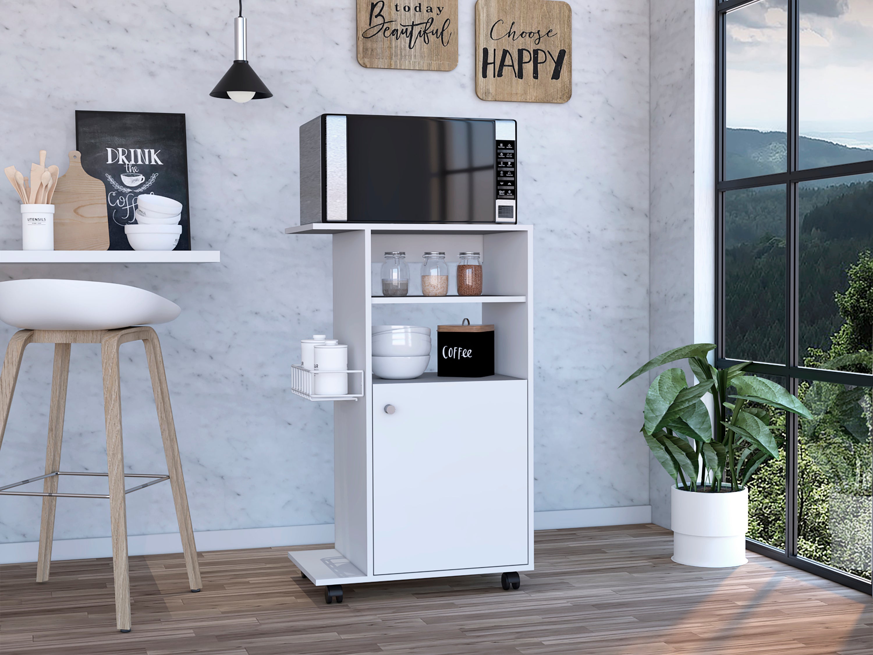 White Kitchen Cart with Caster: Napenthe 1-Shelf