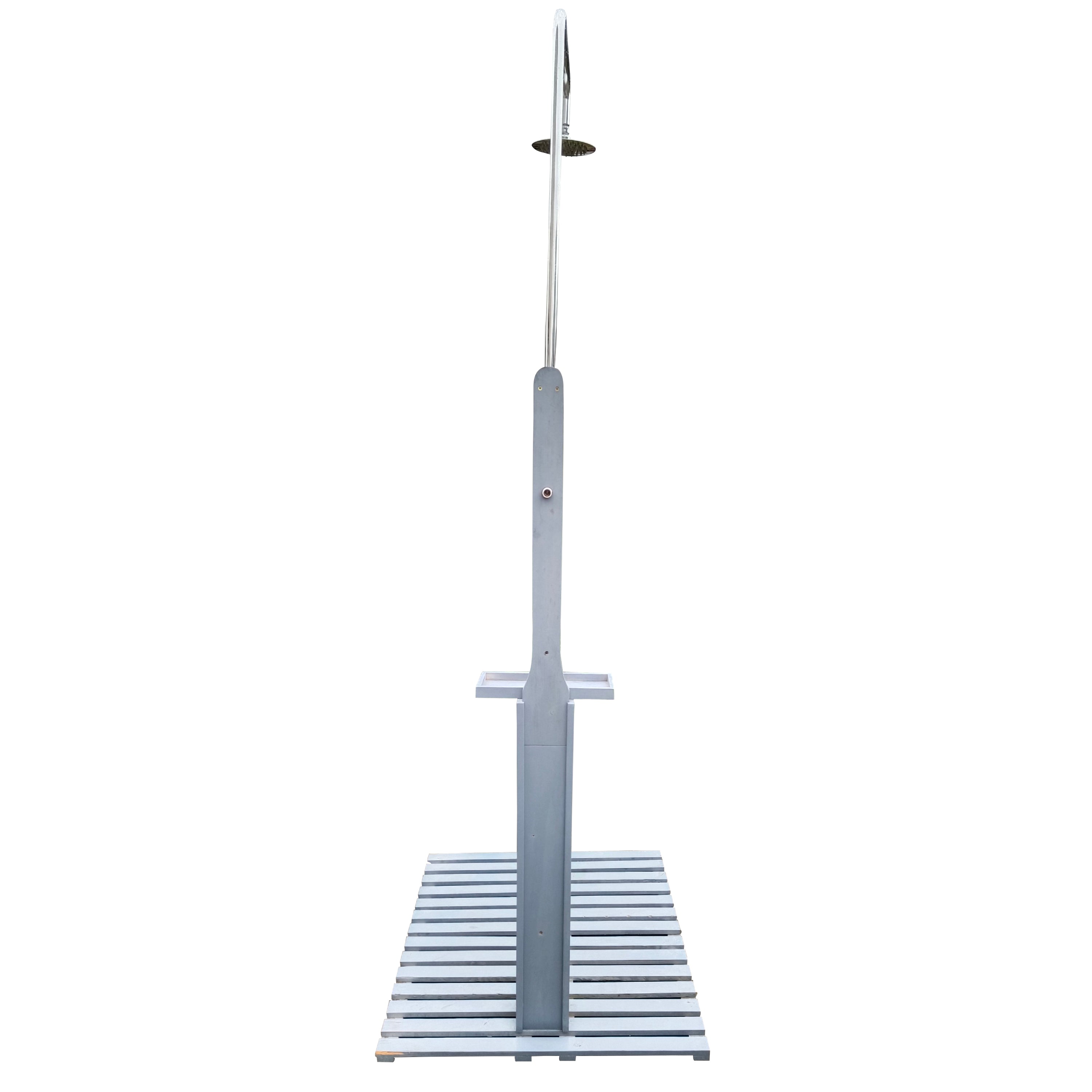 Outdoor Gray Wood Pool Shower with Cooling Solution