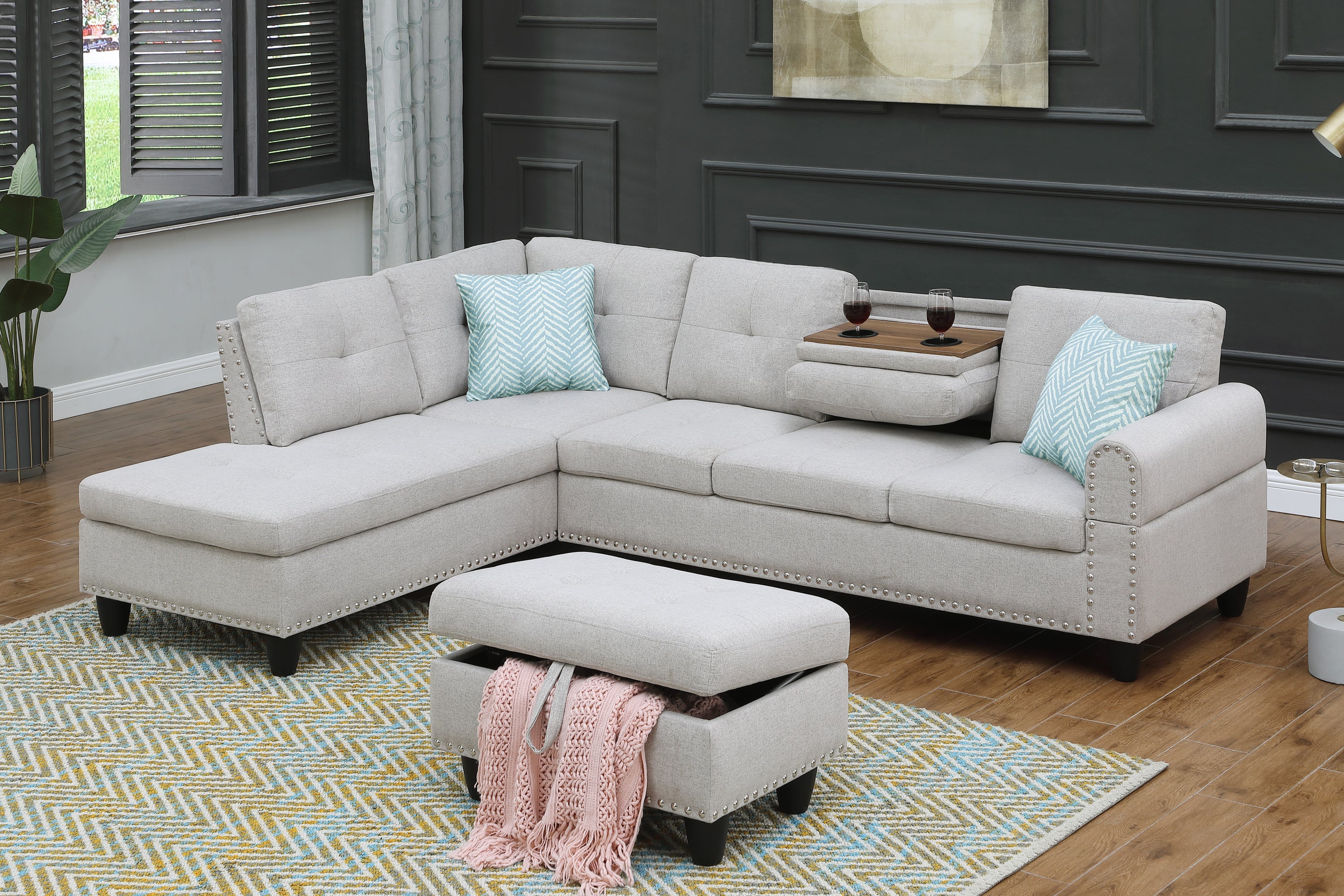 Alger 98" Left Facing Sofa & Chaise w/ Ottoman