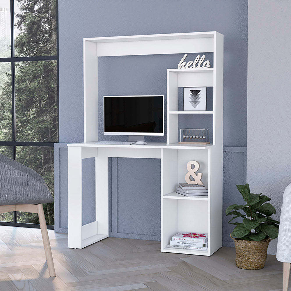 Palisades White Computer Desk with Hutch & Shelves