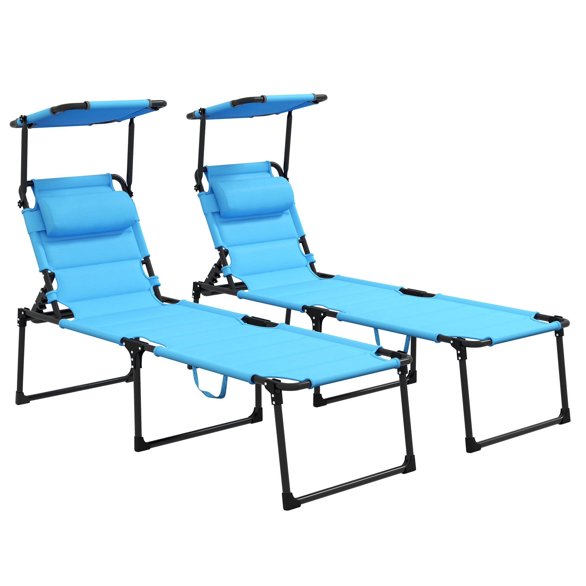 Outsunny 2-Pc Folding Outdoor Chaise Lounge w/Sunshade & Cushion - Blue