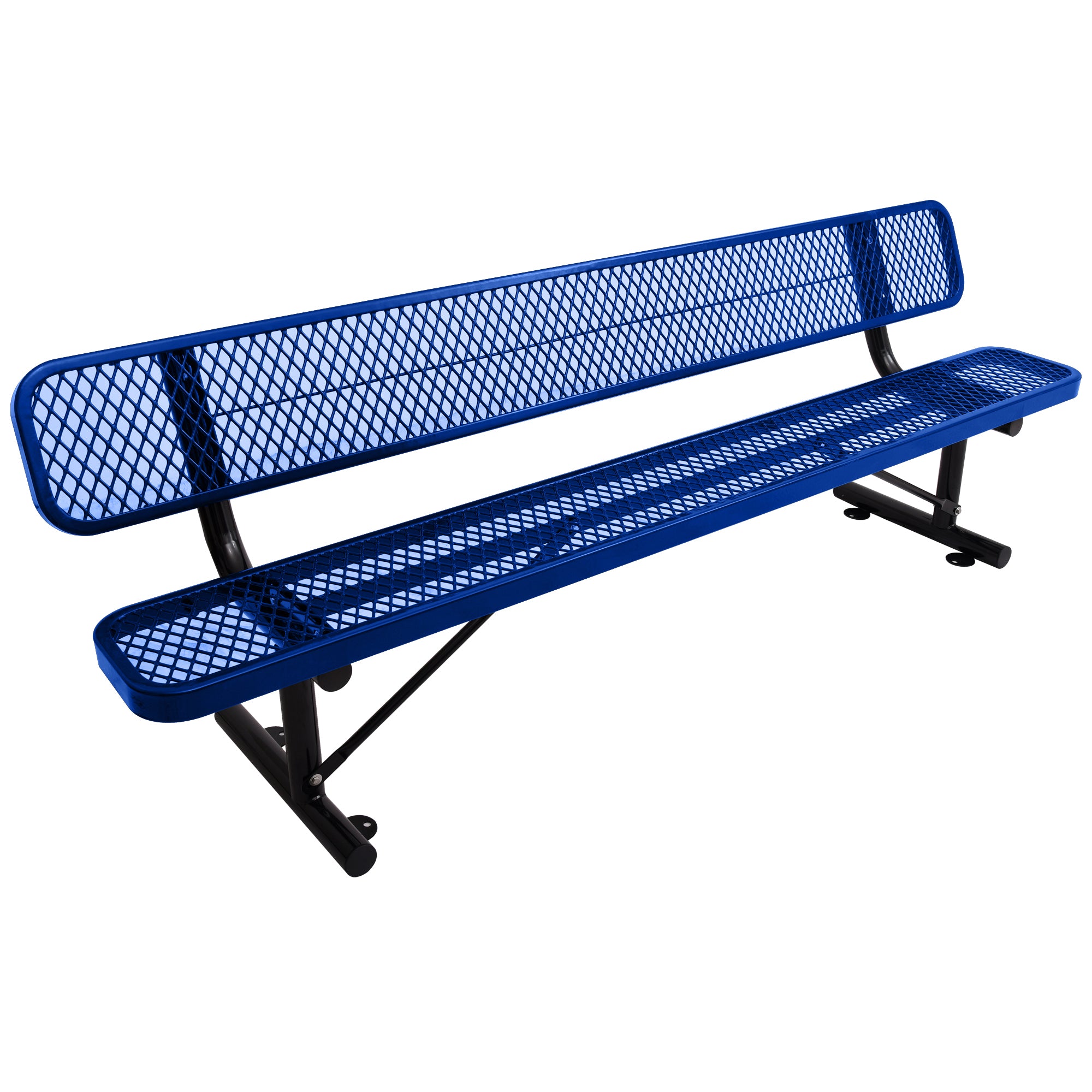8ft Blue Outdoor Steel Bench with Backrest