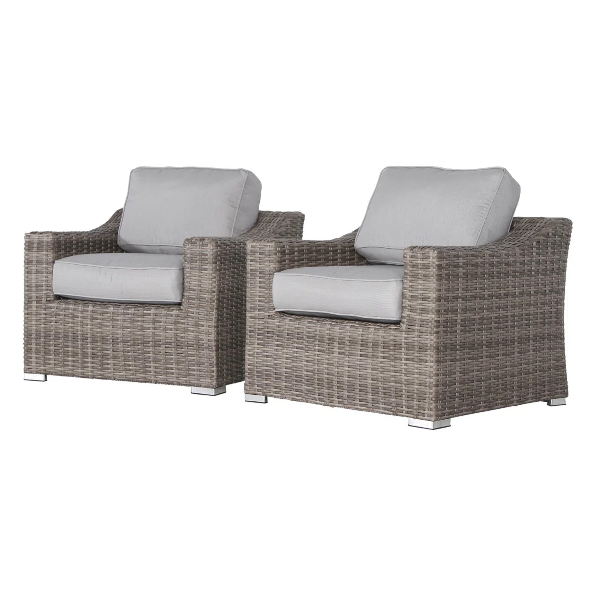 Modern Wicker Patio Chair Set: Grey Mix, Cushions, Aluminum Frame