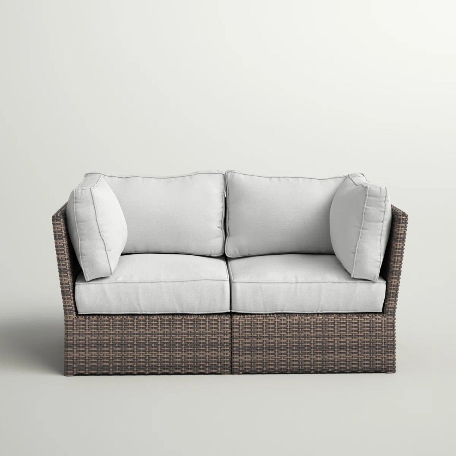 Modern Gray Wicker Patio Loveseat, 66" Aluminum Frame