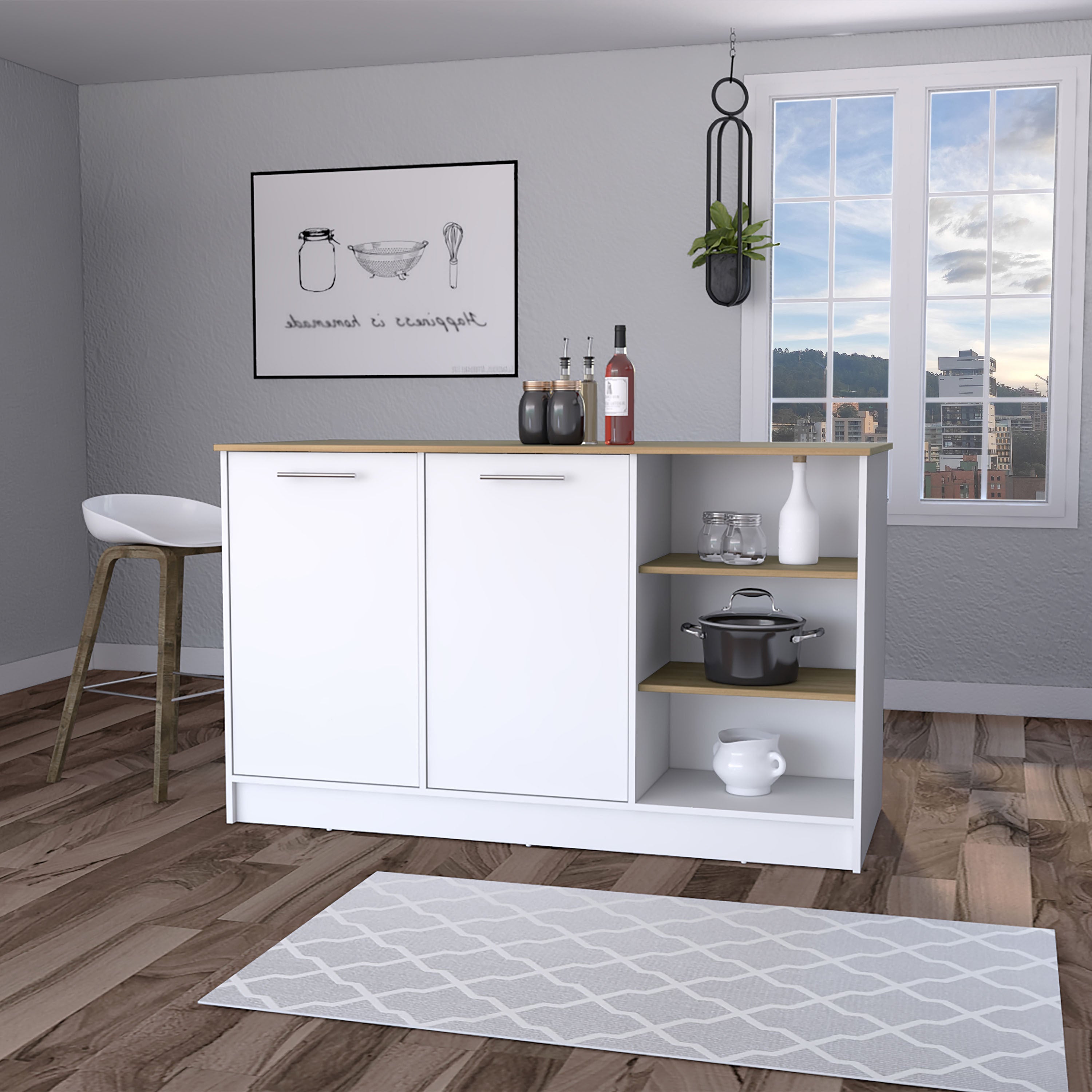 Gladiolus Kitchen Island w/ Doors & Shelves - Melamine