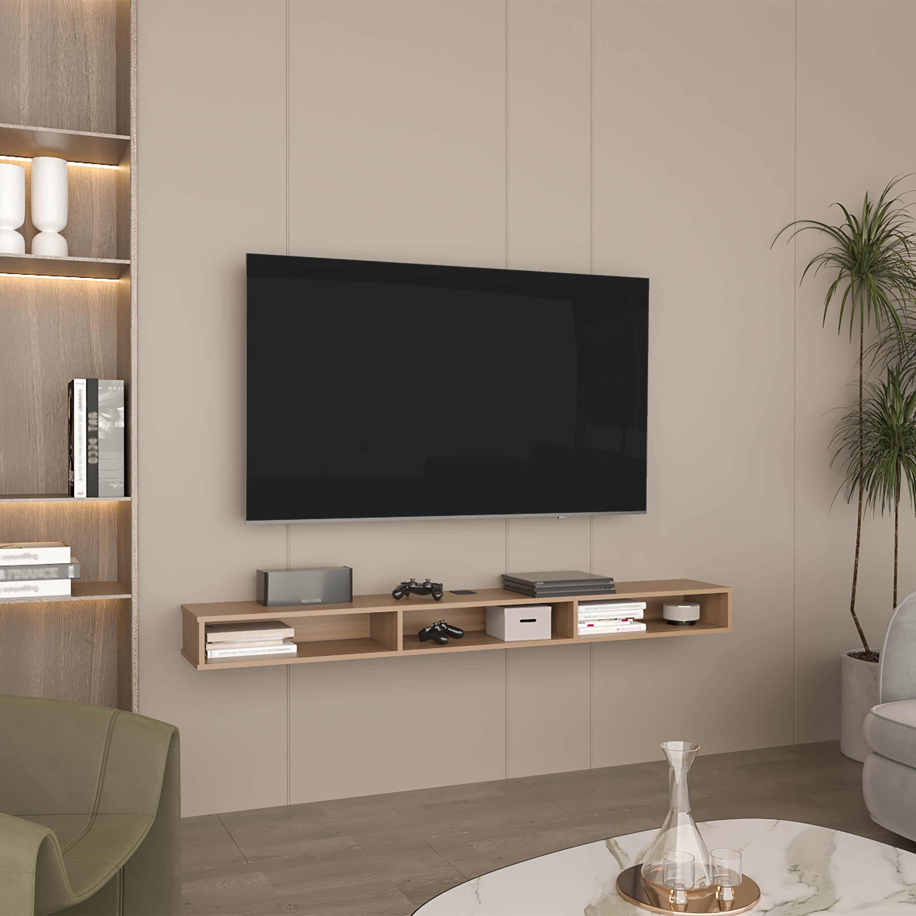 Luft 71" Floating TV Stand, Wall Mounted Media Console, Natural Oak