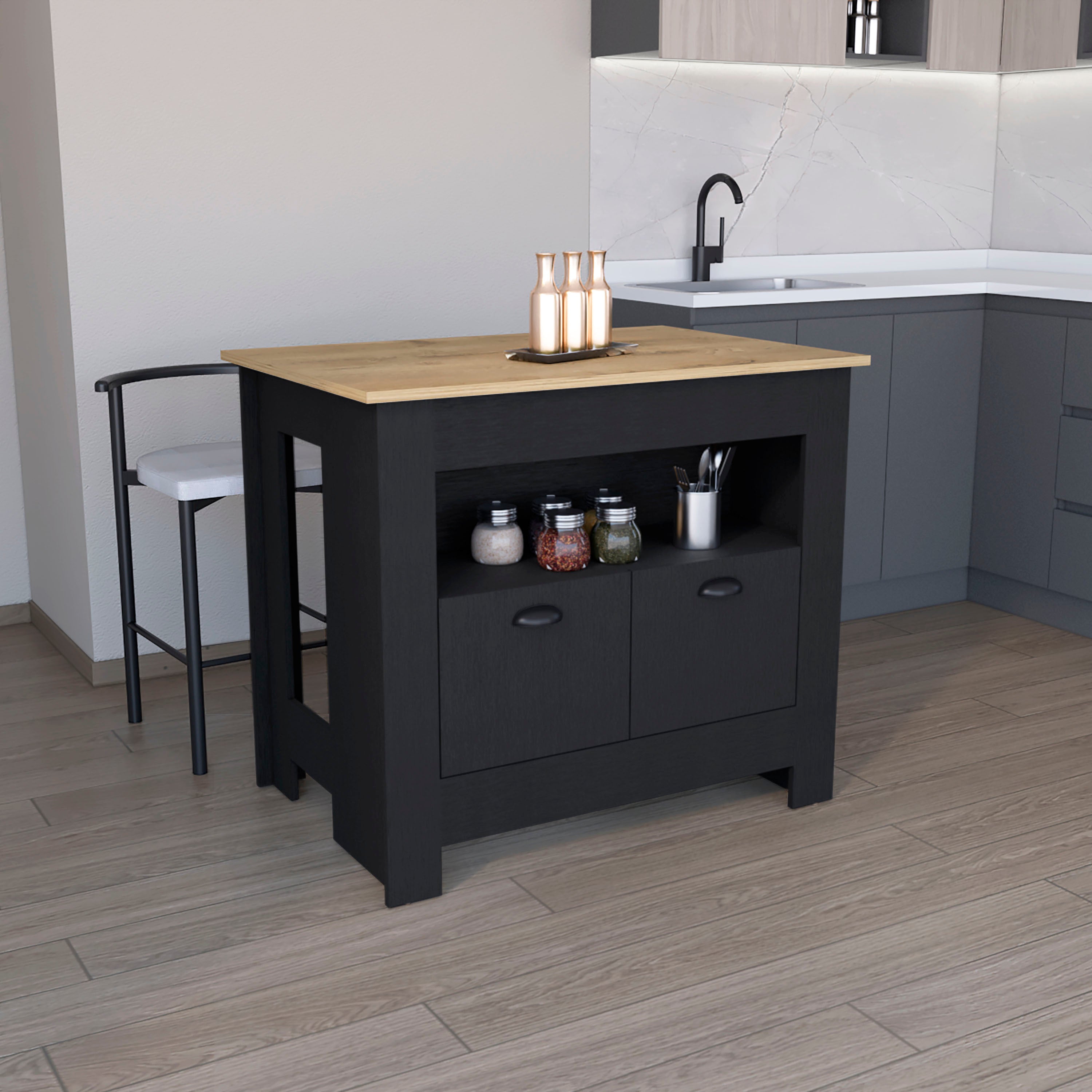 Floyd Kitchen Island, 35"H, Black/Macadamia