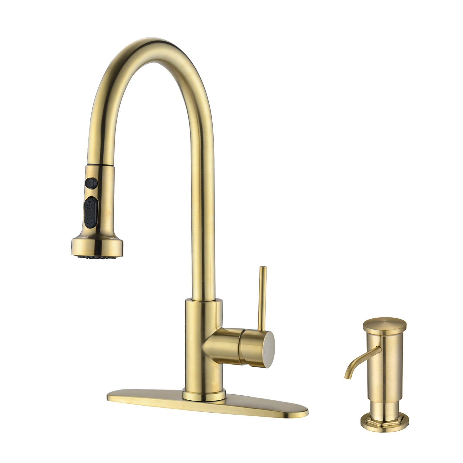 Brushed Gold Pull-Down Kitchen Faucet w/Soap