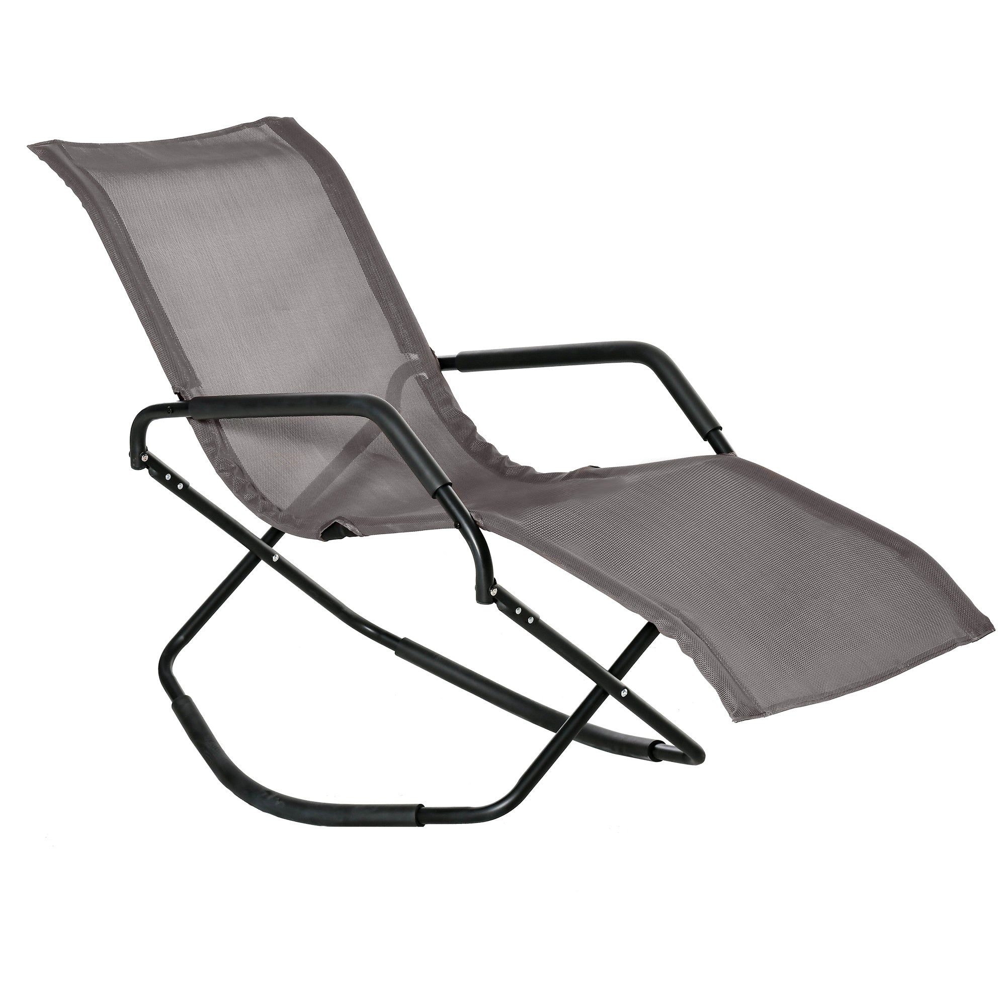 Brown Foldable Portable Rocking Chaise Lounger for Sunbathing