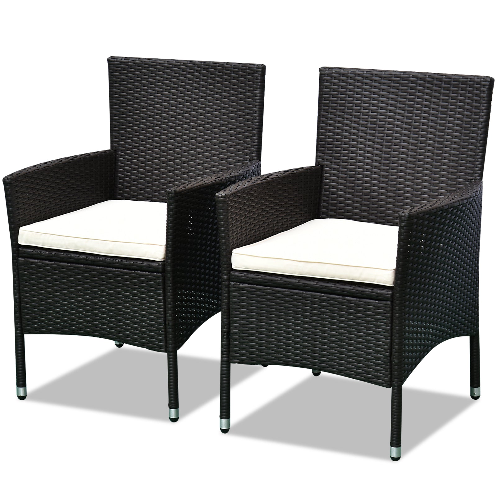 Outsunny 2-Pc Dark Coffee Rattan Wicker Patio Dining Chairs w/ Cushions