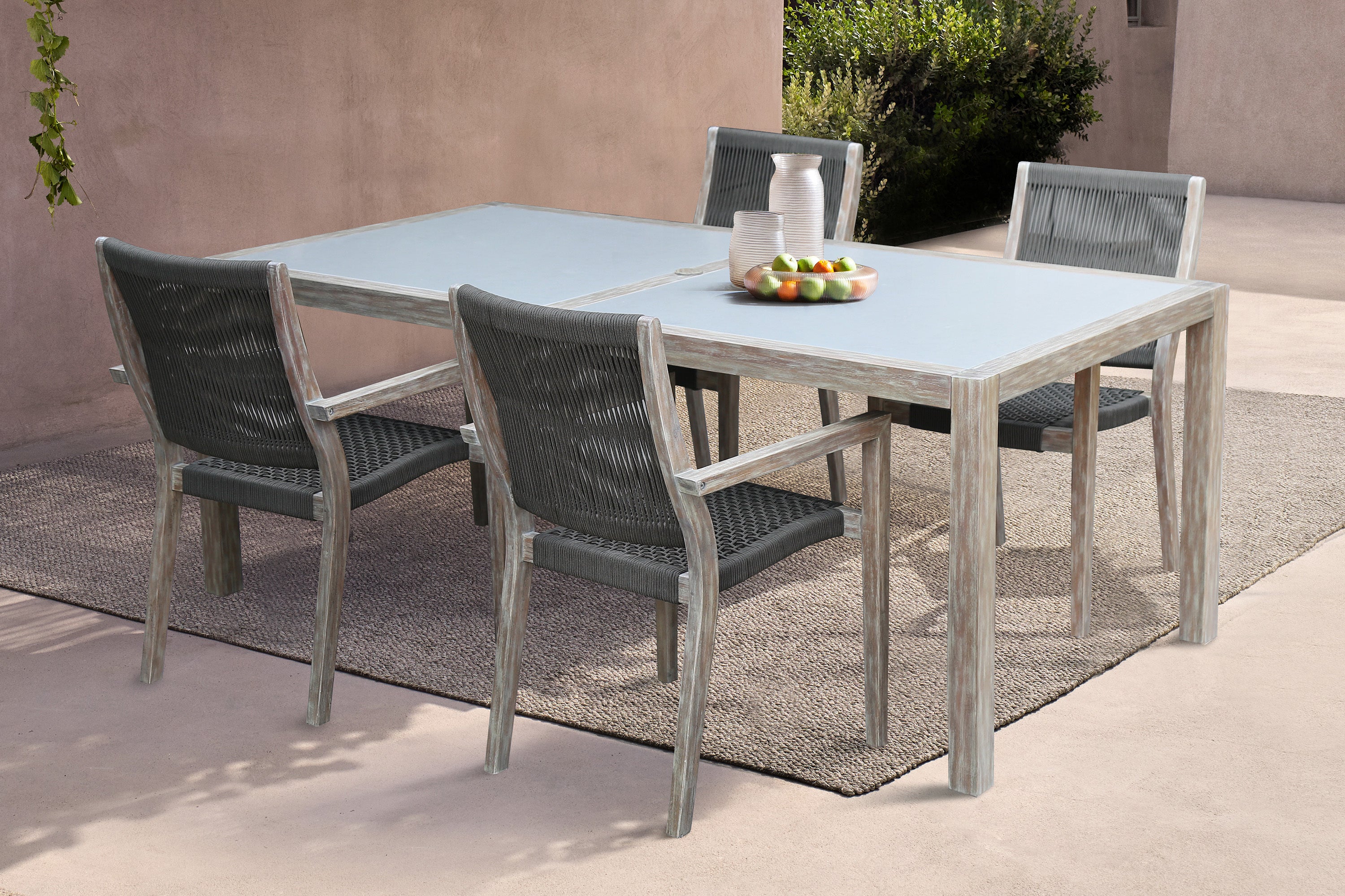 Madsen Outdoor Eucalyptus Wood Dining Chairs - Gray Teak Finish (Set 2)