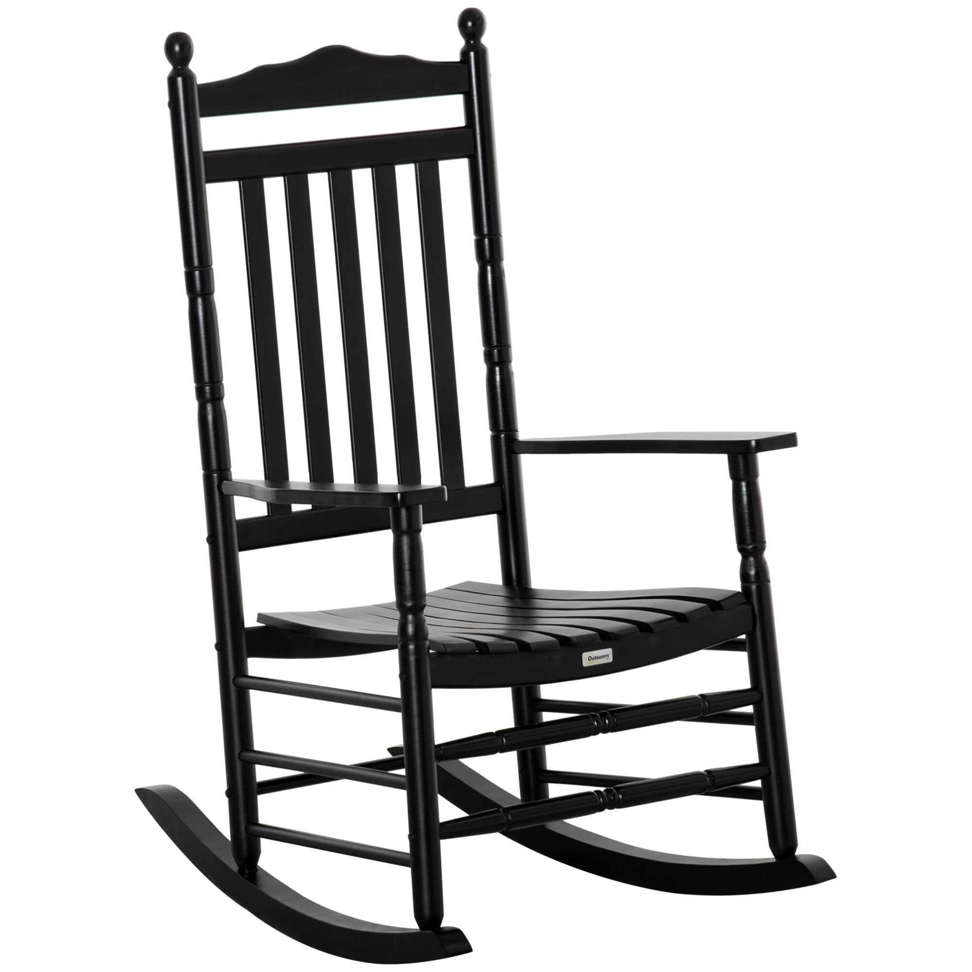 Outsunny Black Wooden High-Back Rocking Chair - Porch, Indoor/Outdoor