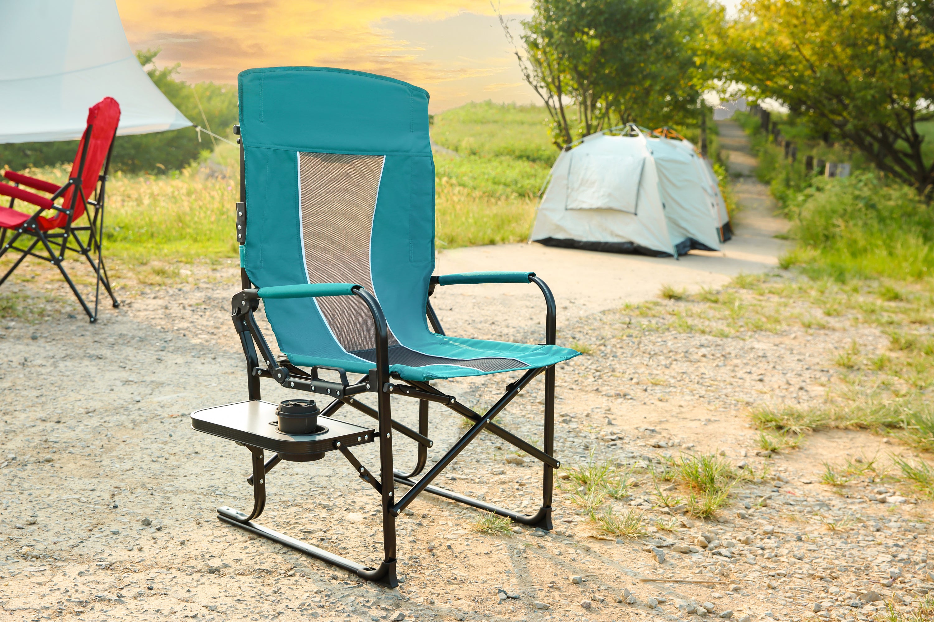 Oversized Portable Camping Directors Chair w/ Side Table, Pocket