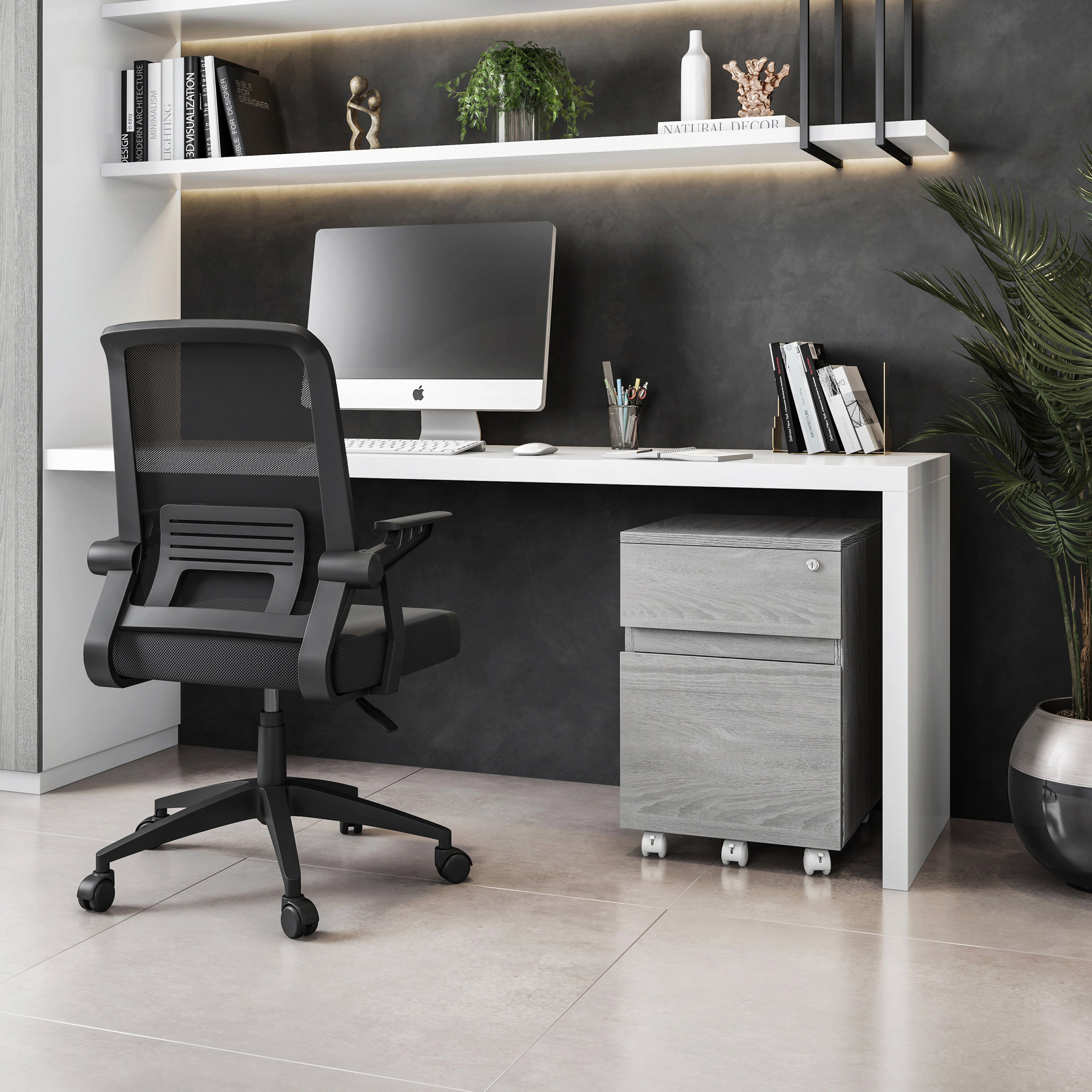 Grey Rolling File Cabinet w/ Lock & Storage
