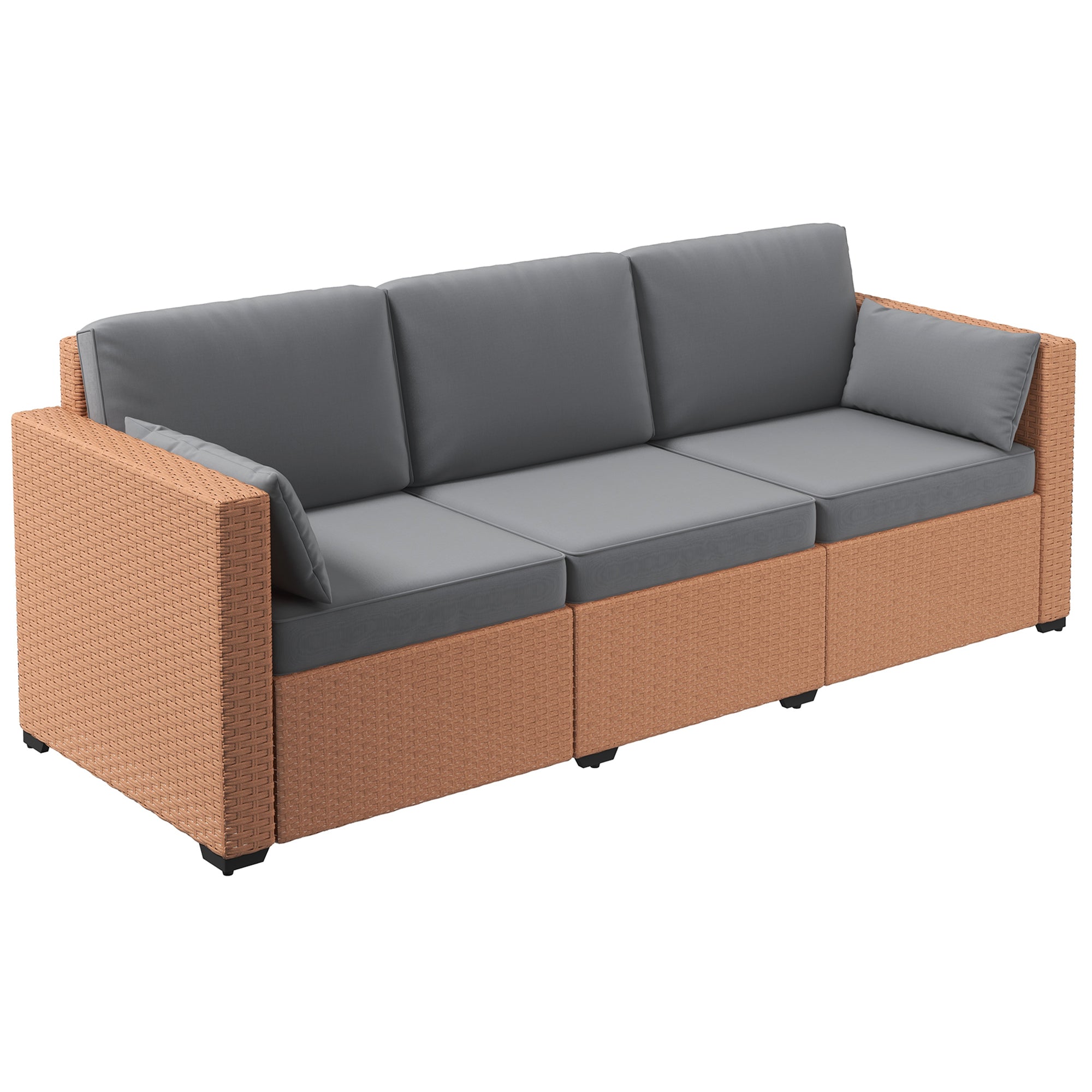 Outsunny 3-Seat Wicker Patio Sofa Couch Outdoor Deep Seating