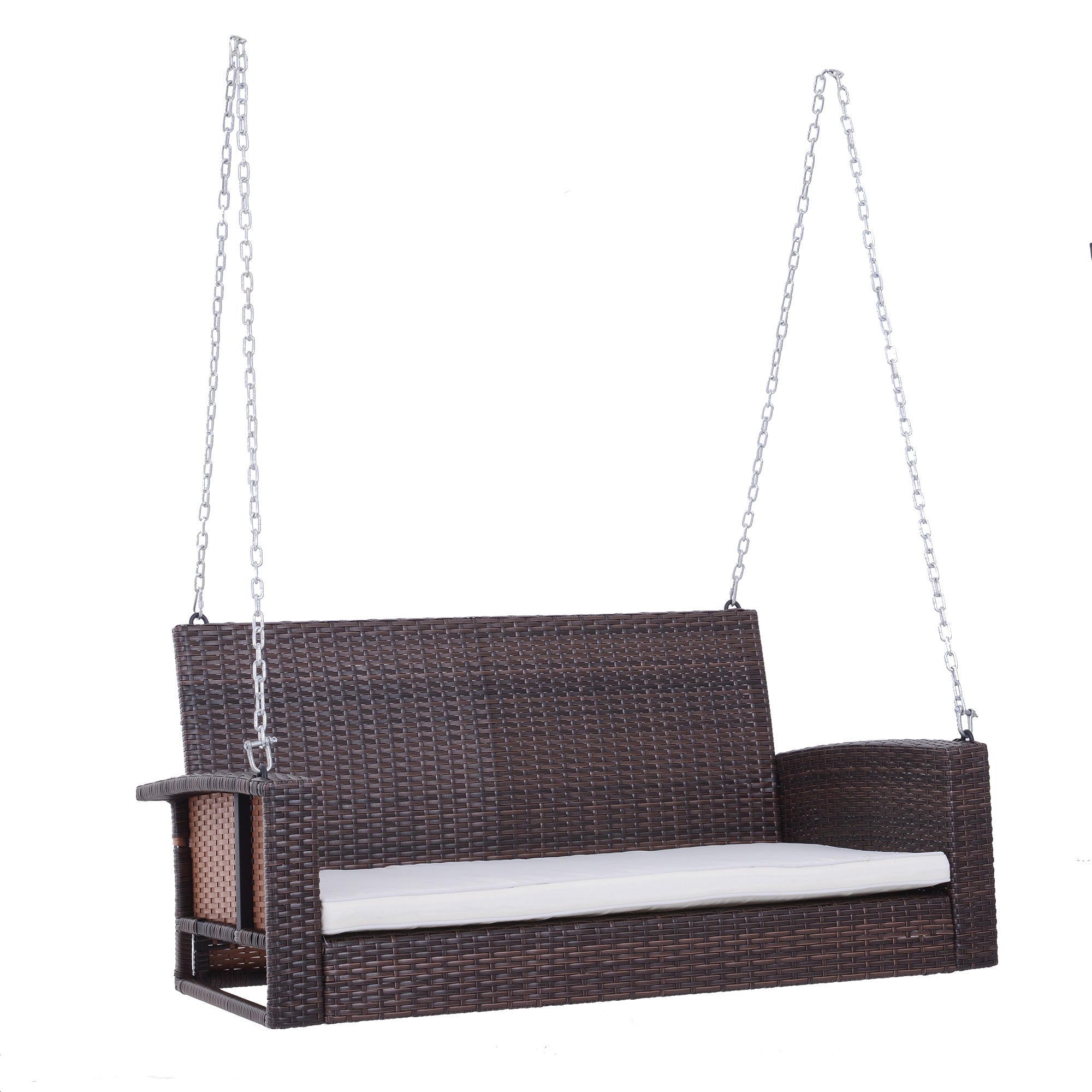 Outsunny 2 Person Wicker Hanging Porch Swing Bench, Cream White 550lb