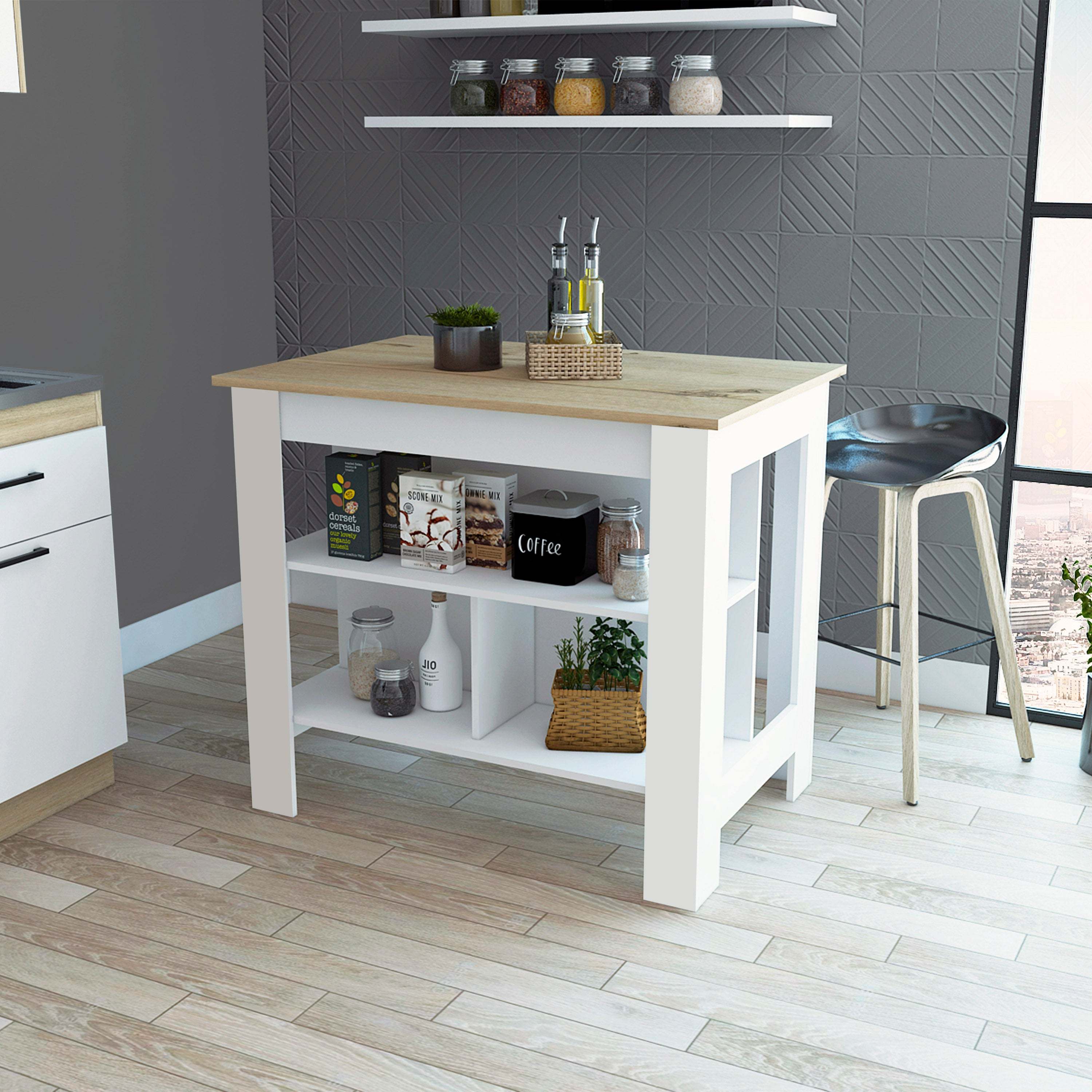 Brooklyn Kitchen Island w/ 3 Concealed Shelves
