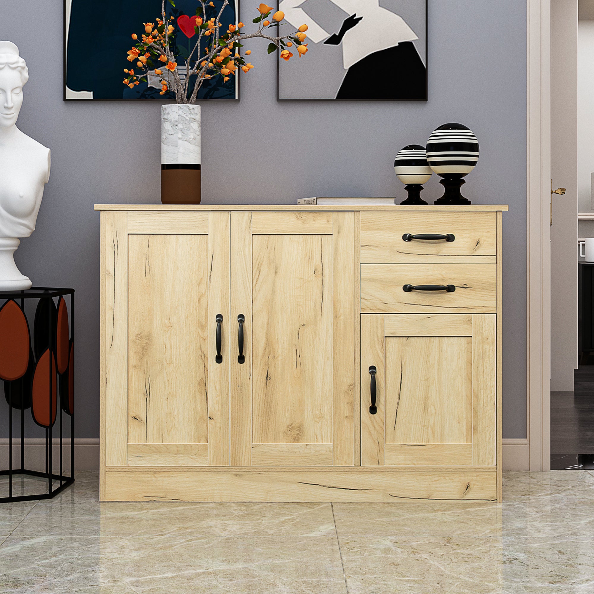 Modern Oak Buffet Sideboard: 2 Doors, 2 Drawers