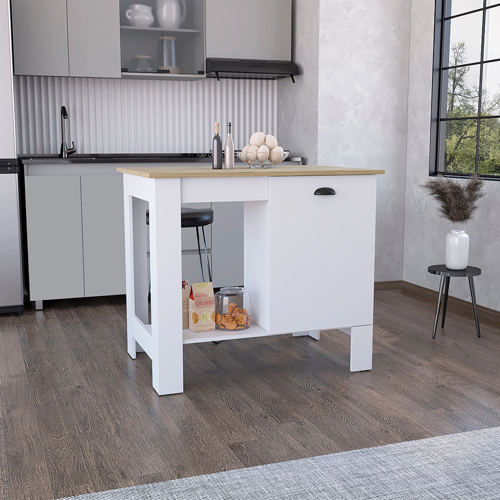 Shoproni Kitchen Island, White, 1 Drawer