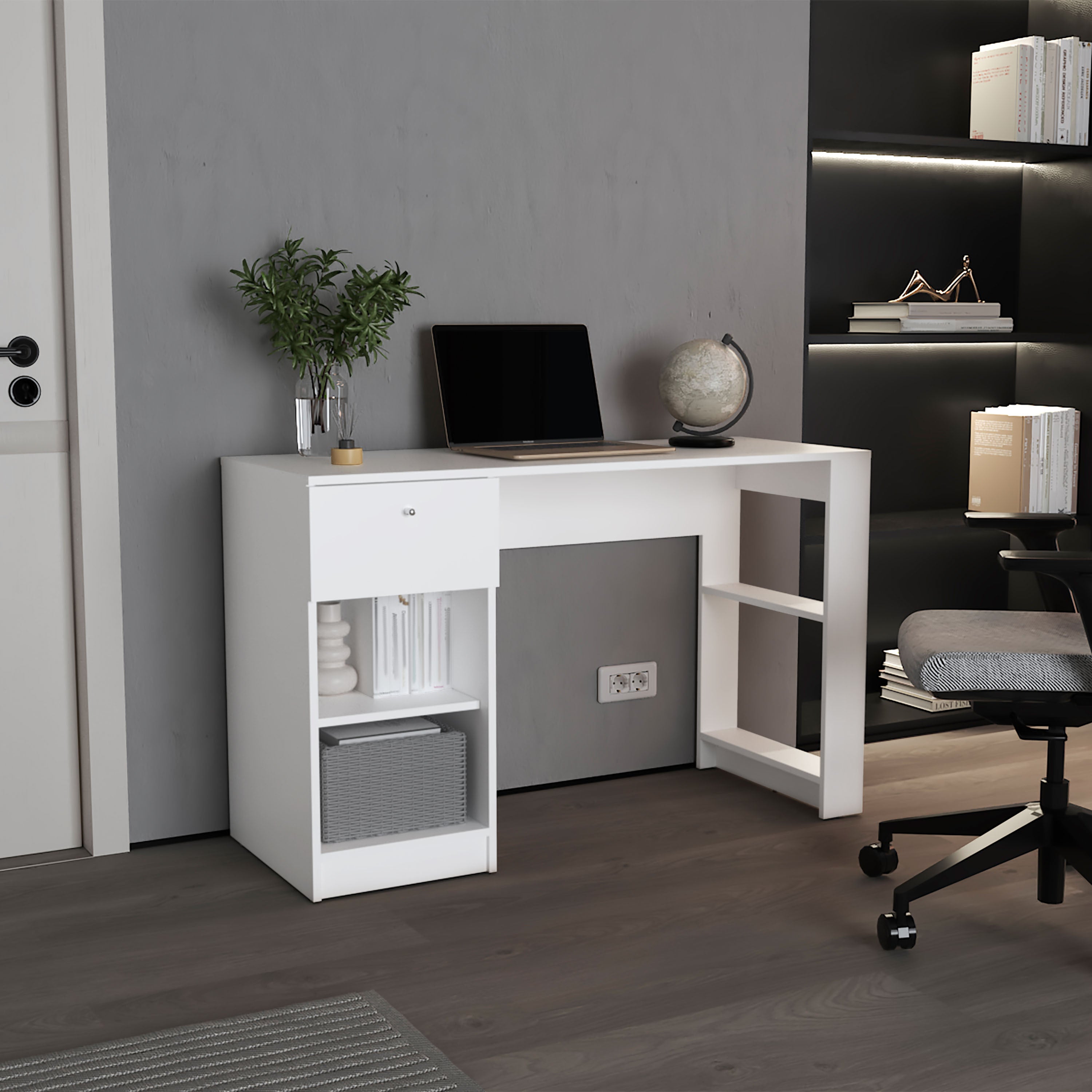 47" White Desk w/ Drawers & Shelves | Home Office & Gaming