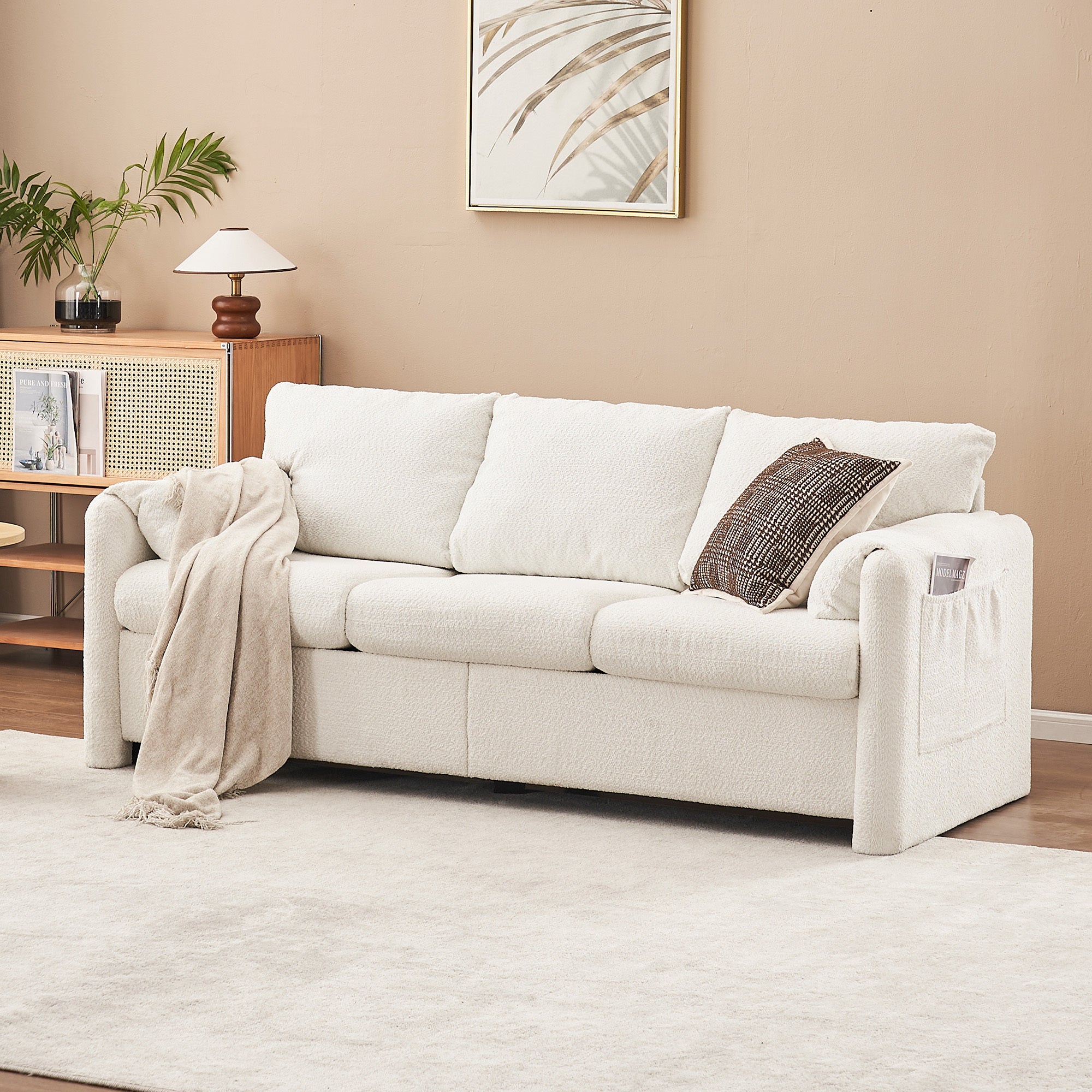 Comfy 3-Seater Sofa: Modern Ivory Chenille Couch