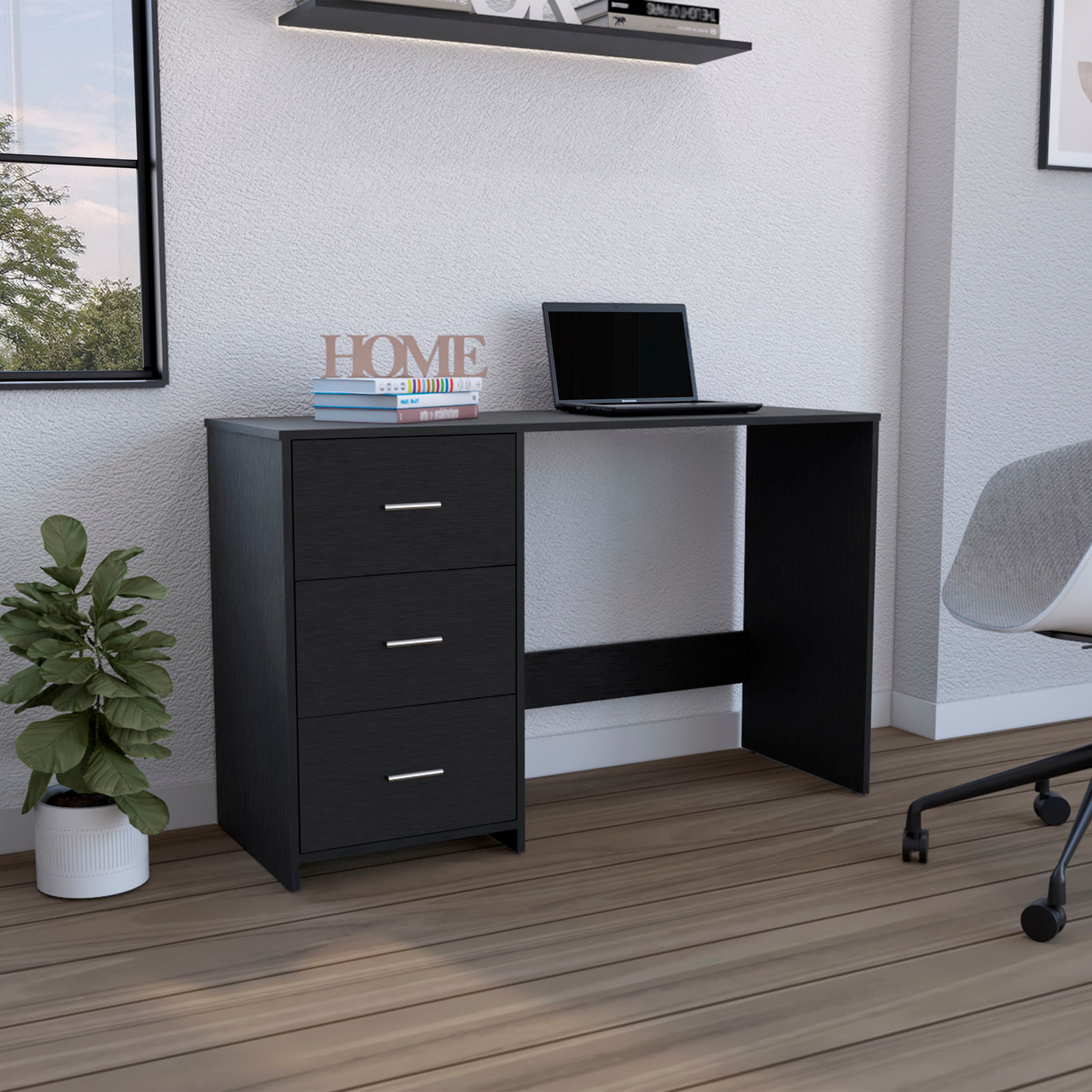Riverside Writing Desk, 3 Drawers, Black Wengue