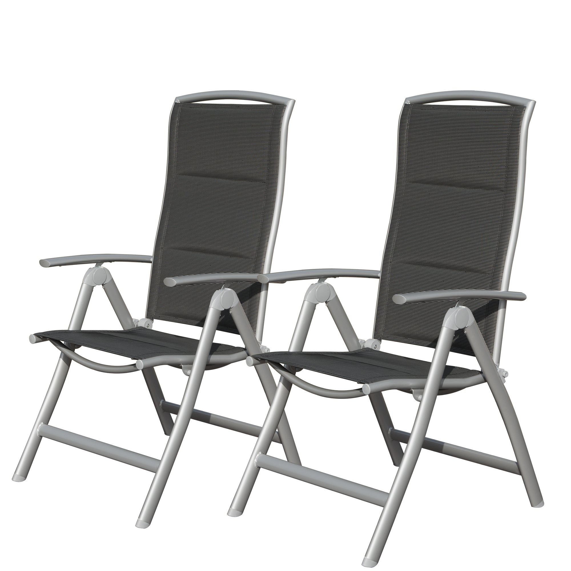 Patio Folding Reclining Chairs Set of 2, Aluminum, Padded Outdoor, Gray