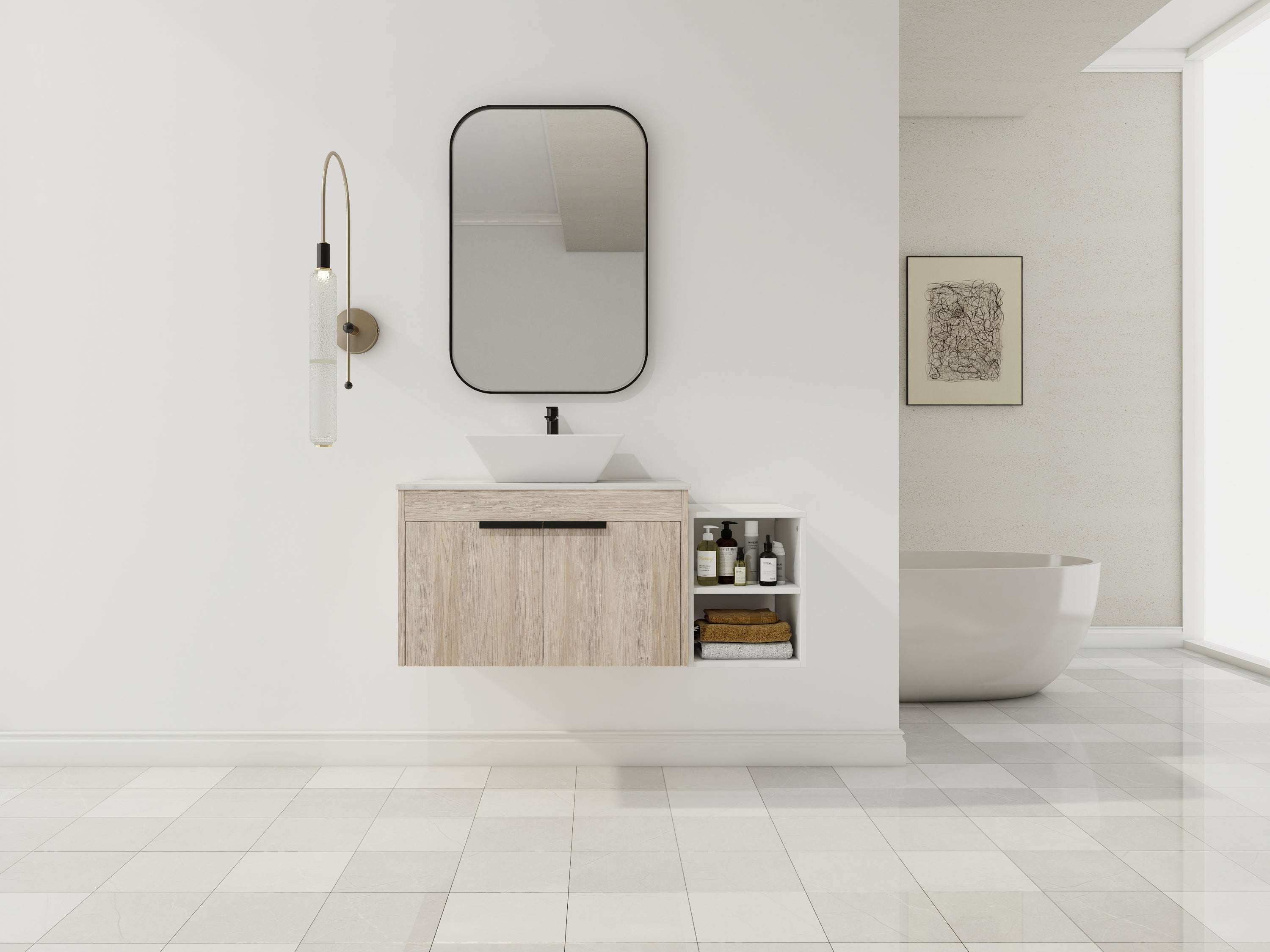 Modern Floating Bathroom Vanity with Ceramic Sink